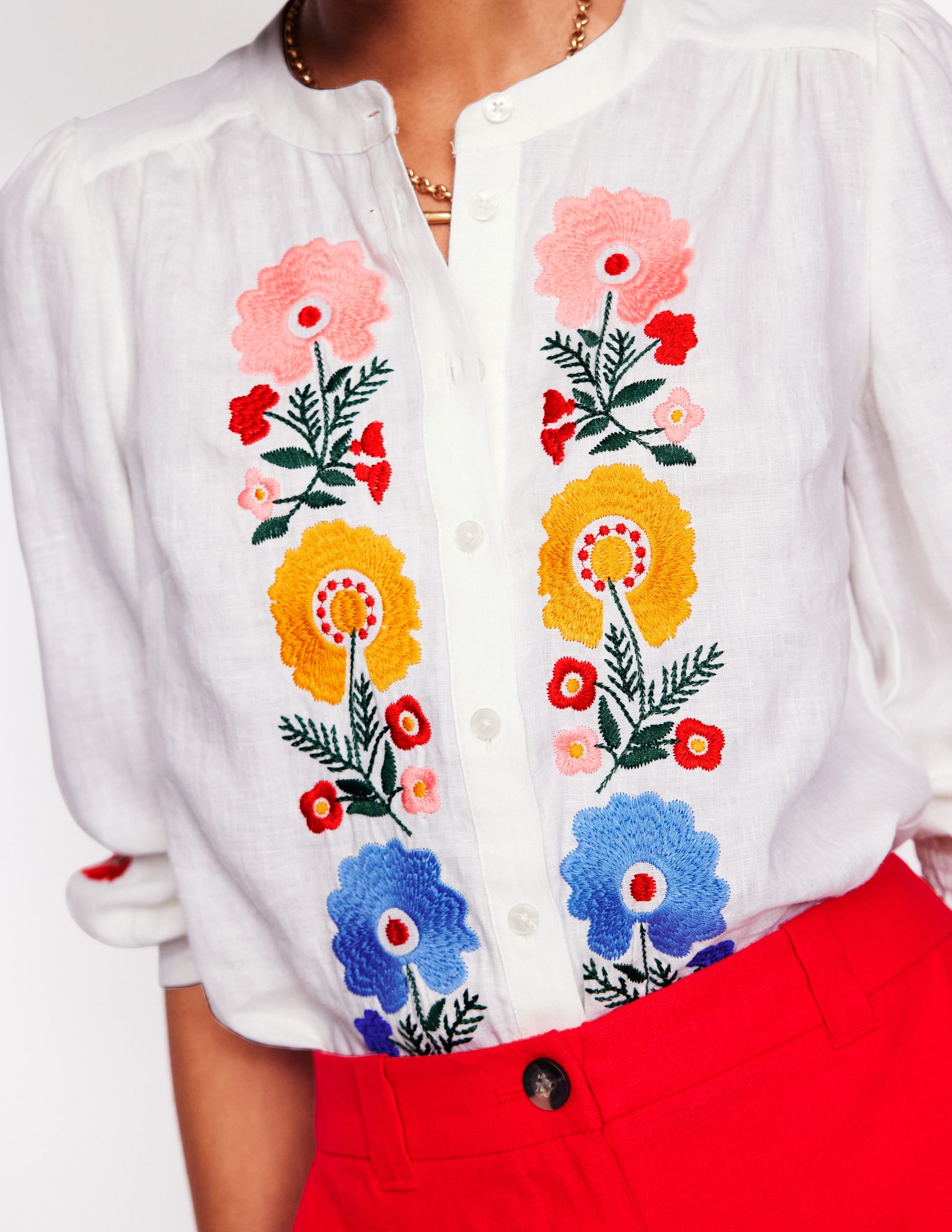 Top Alicia en lin-Blanc, broderie florale - Image 5