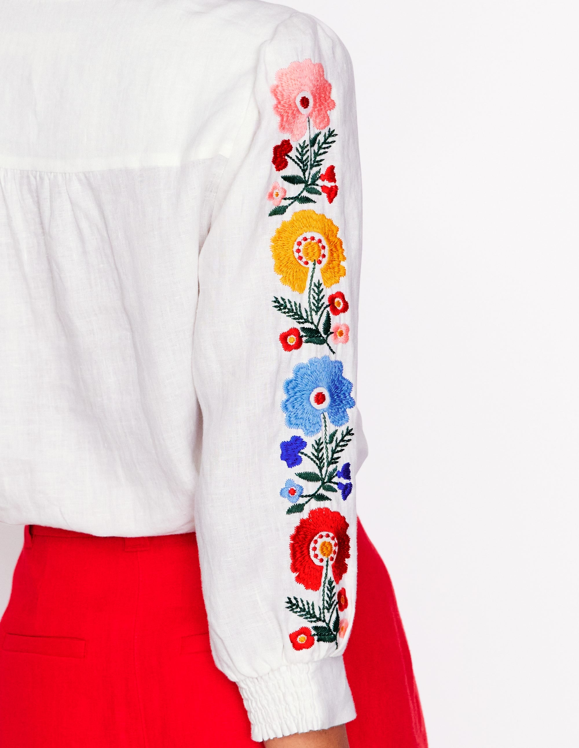 Top Alicia en lin-Blanc, broderie florale - Image 6