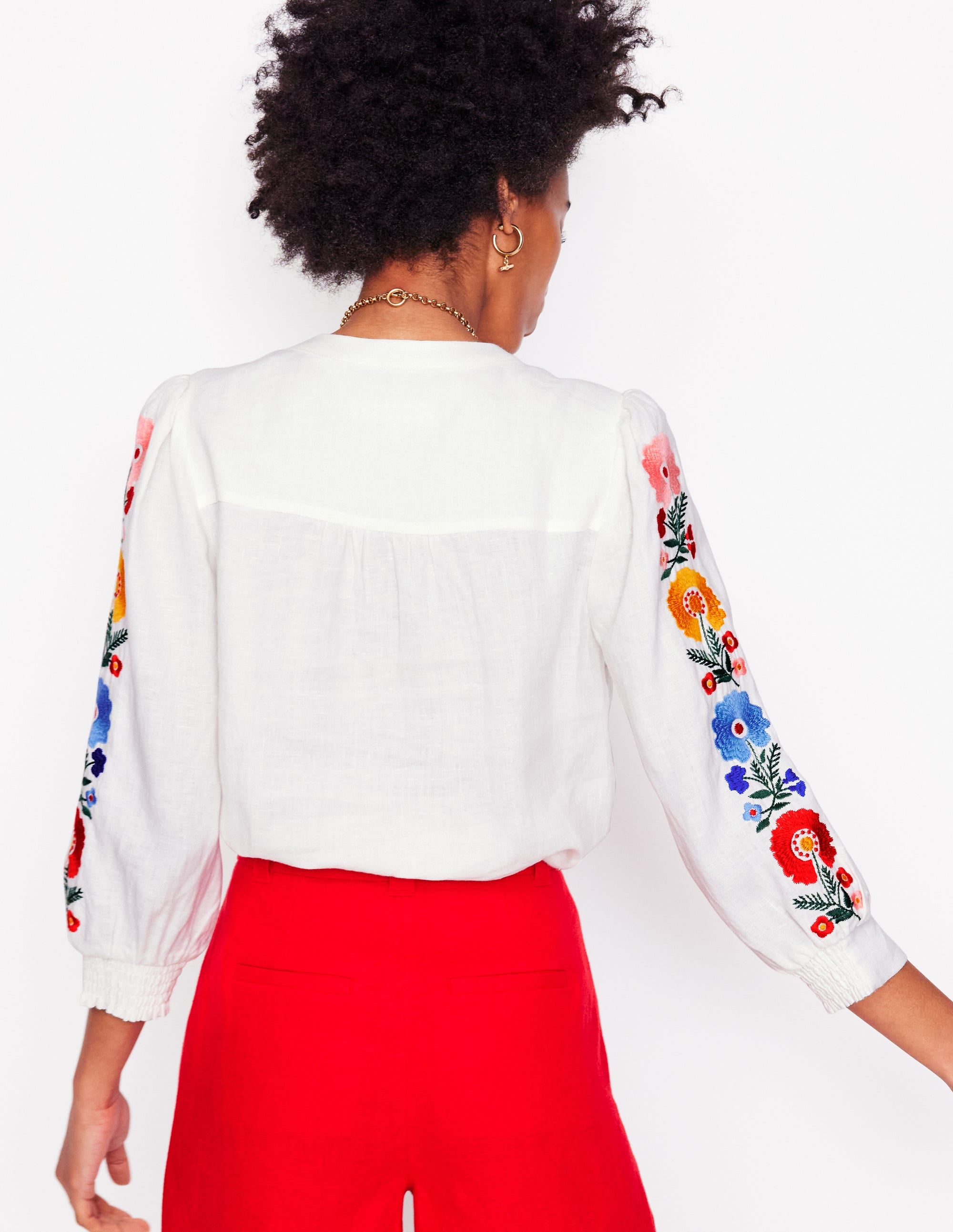 Top Alicia en lin-Blanc, broderie florale - Image 7