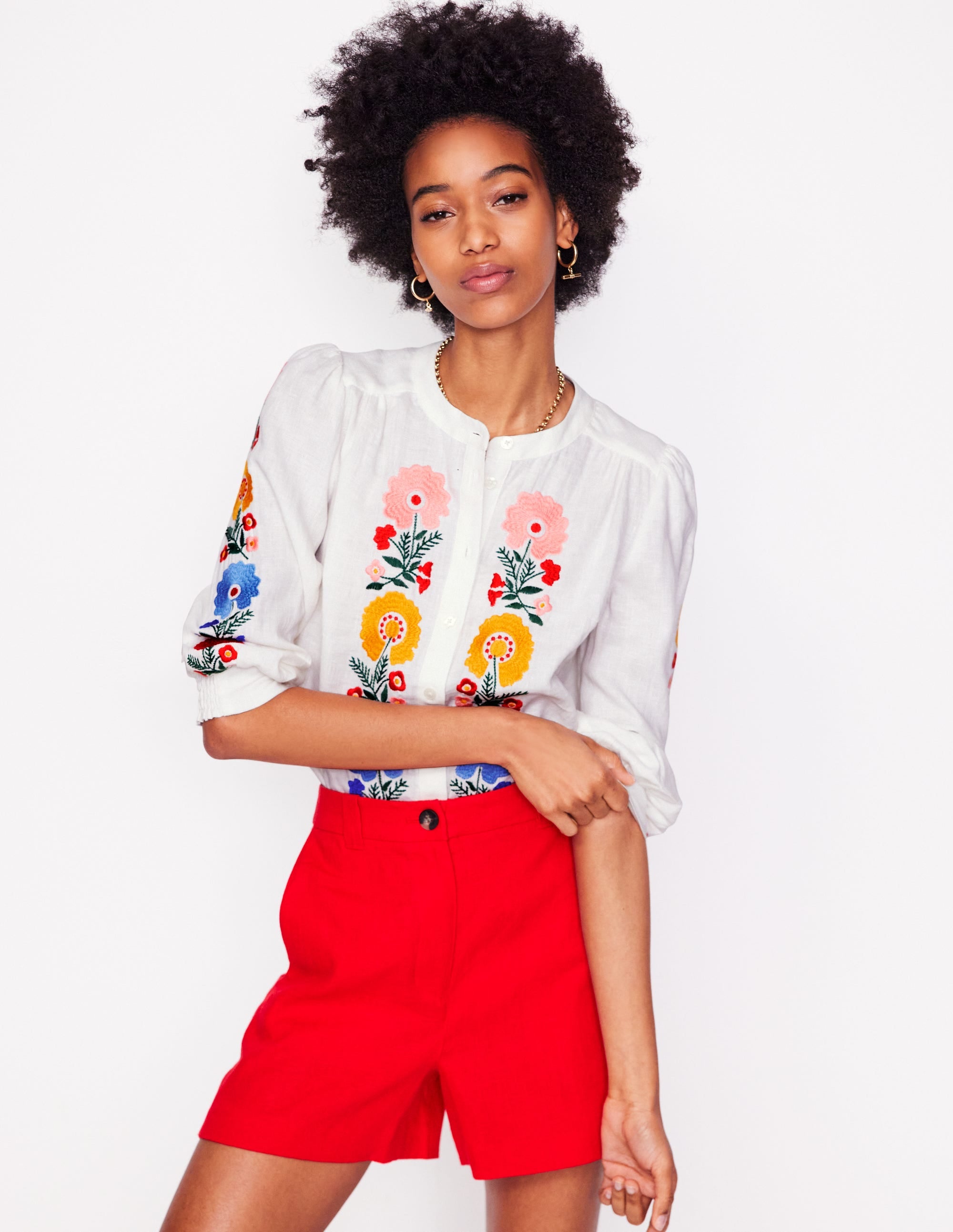 Top Alicia en lin-Blanc, broderie florale - Image 8