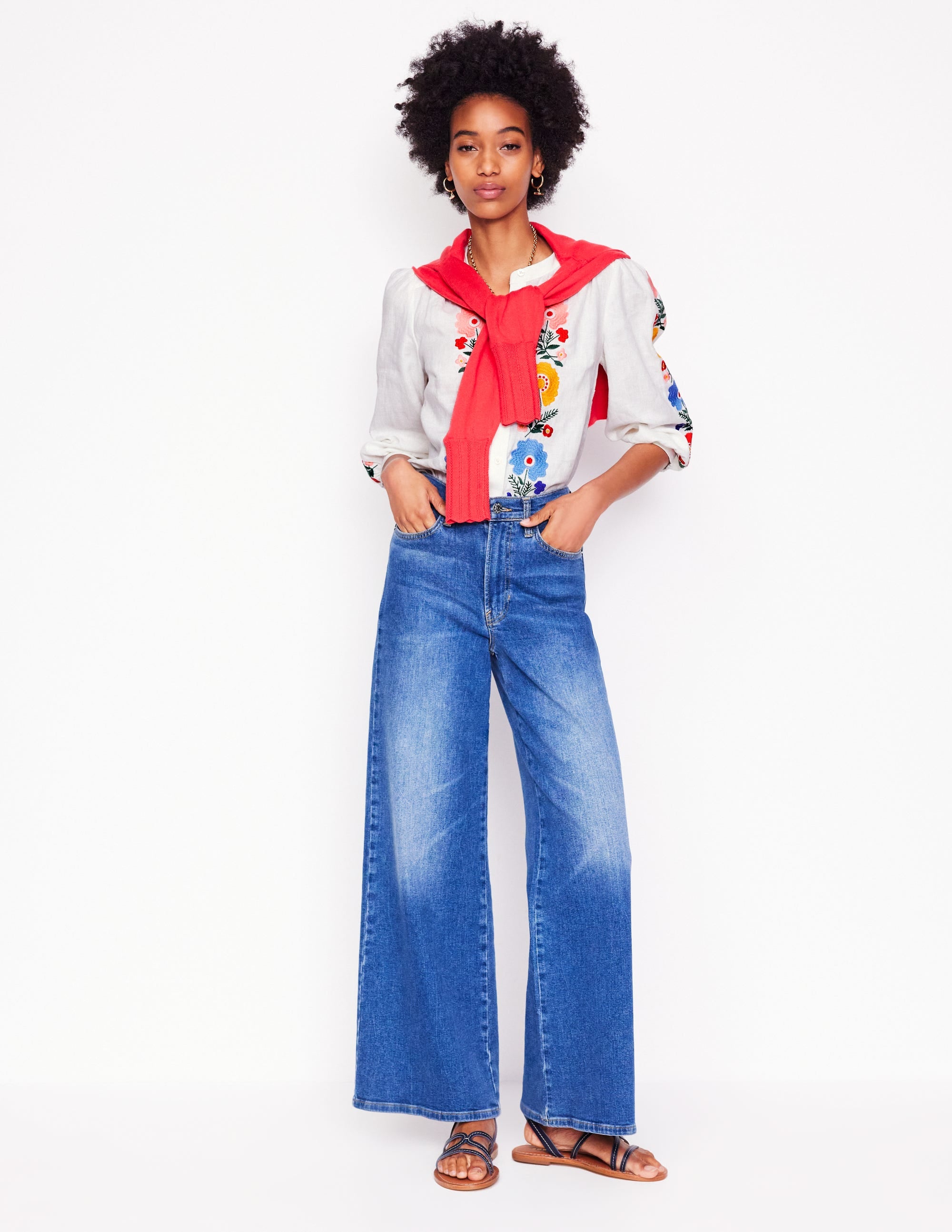 Top Alicia en lin-Blanc, broderie florale - Image 9