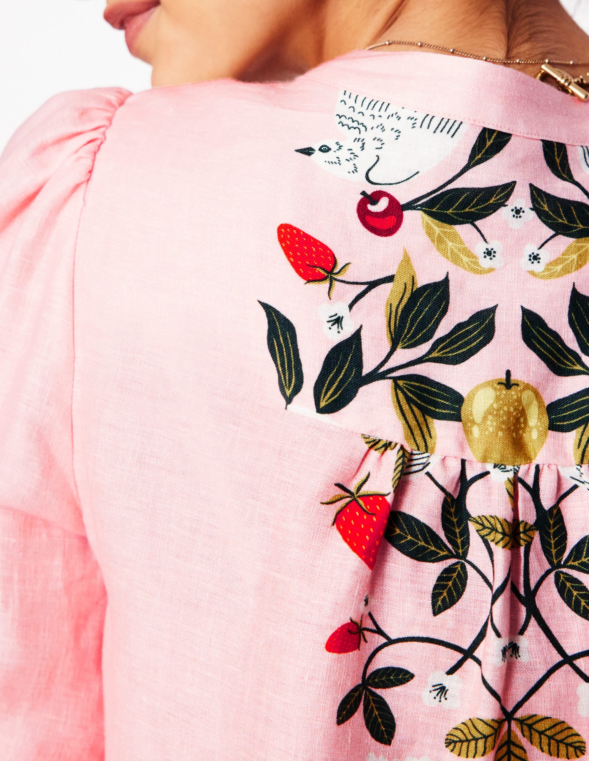 Top Alicia en lin-Rose Provence, motif Bird Paradise - Image 3