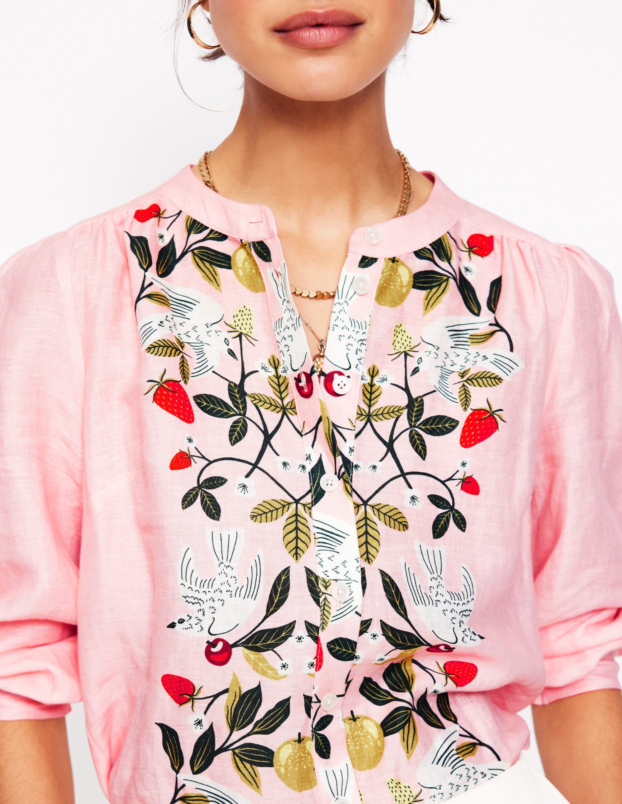 Top Alicia en lin-Rose Provence, motif Bird Paradise - Image 6