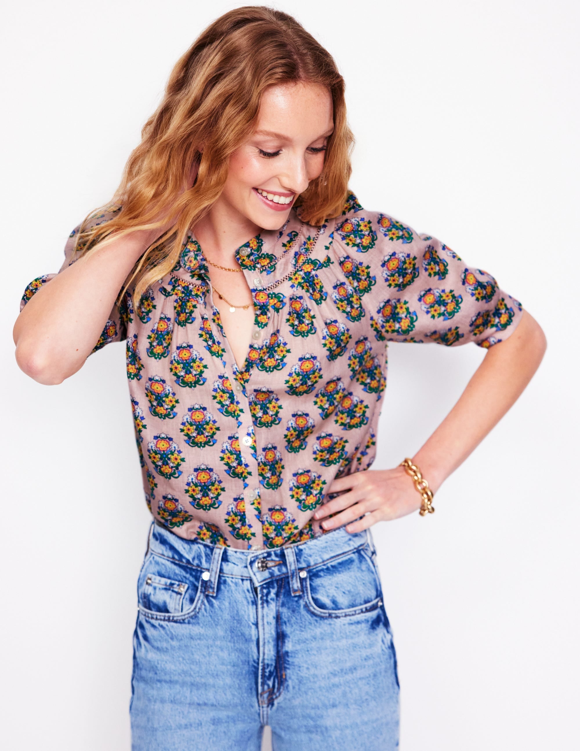 Top Bea en lin-Rose, motif Wildflower Stamp - Image 4