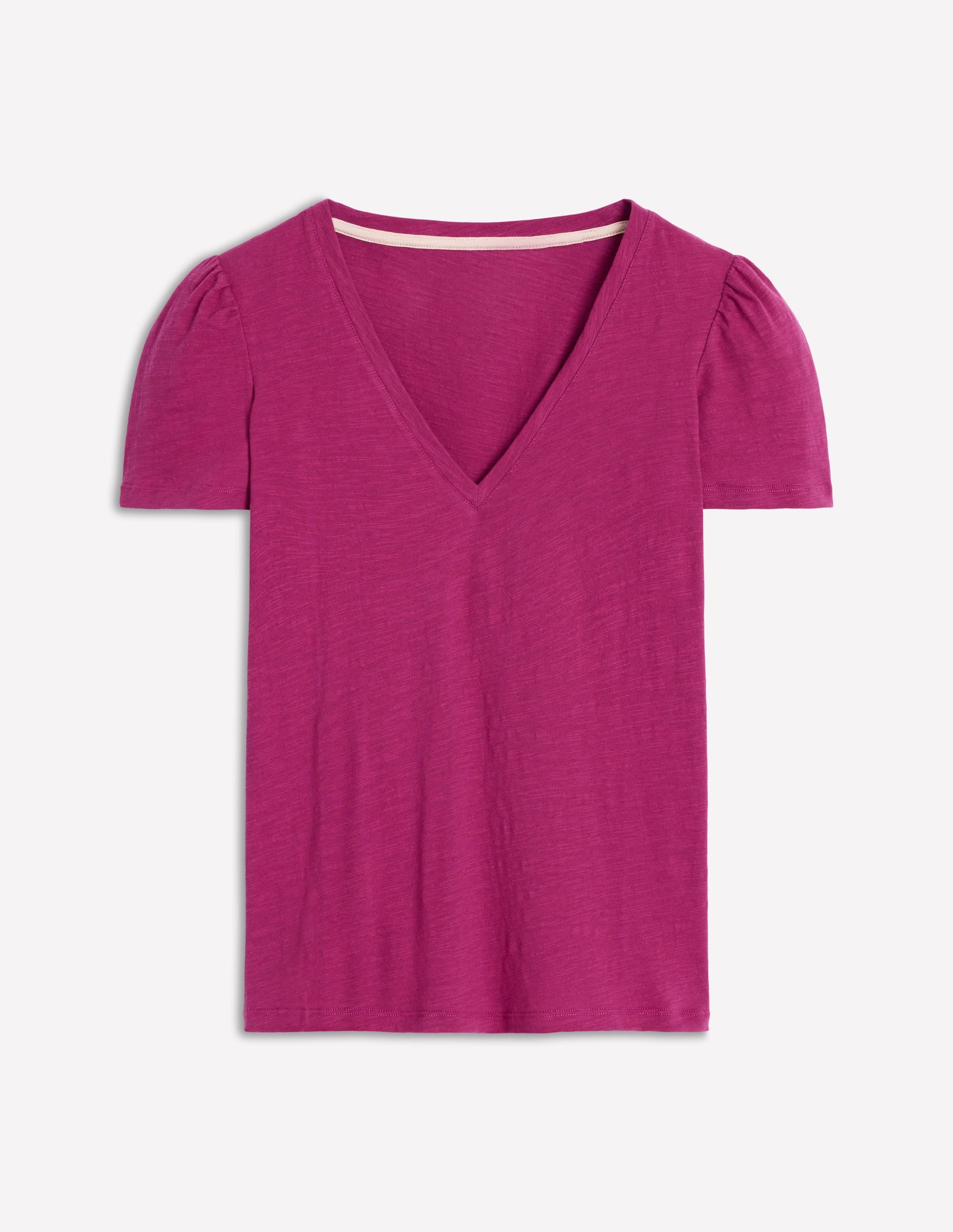 T-shirt flammé Sophie à col V-Magenta profond - Image 5