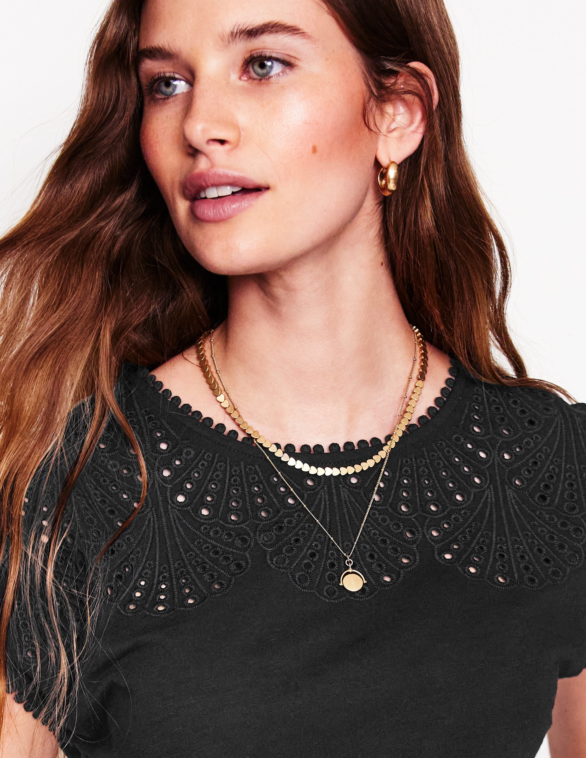 T-shirt Anya avec broderie anglaise-Noir - Image 2