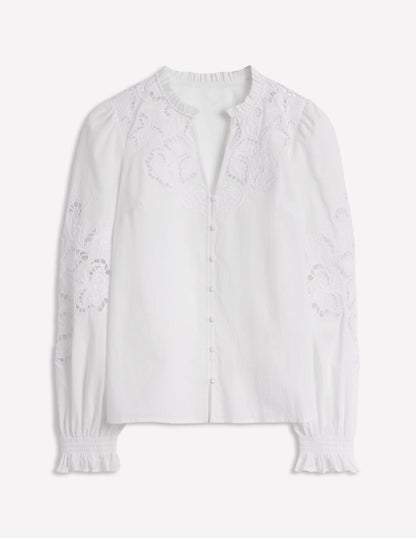 Bluse mit Cutwork-Stickerei-Weiß