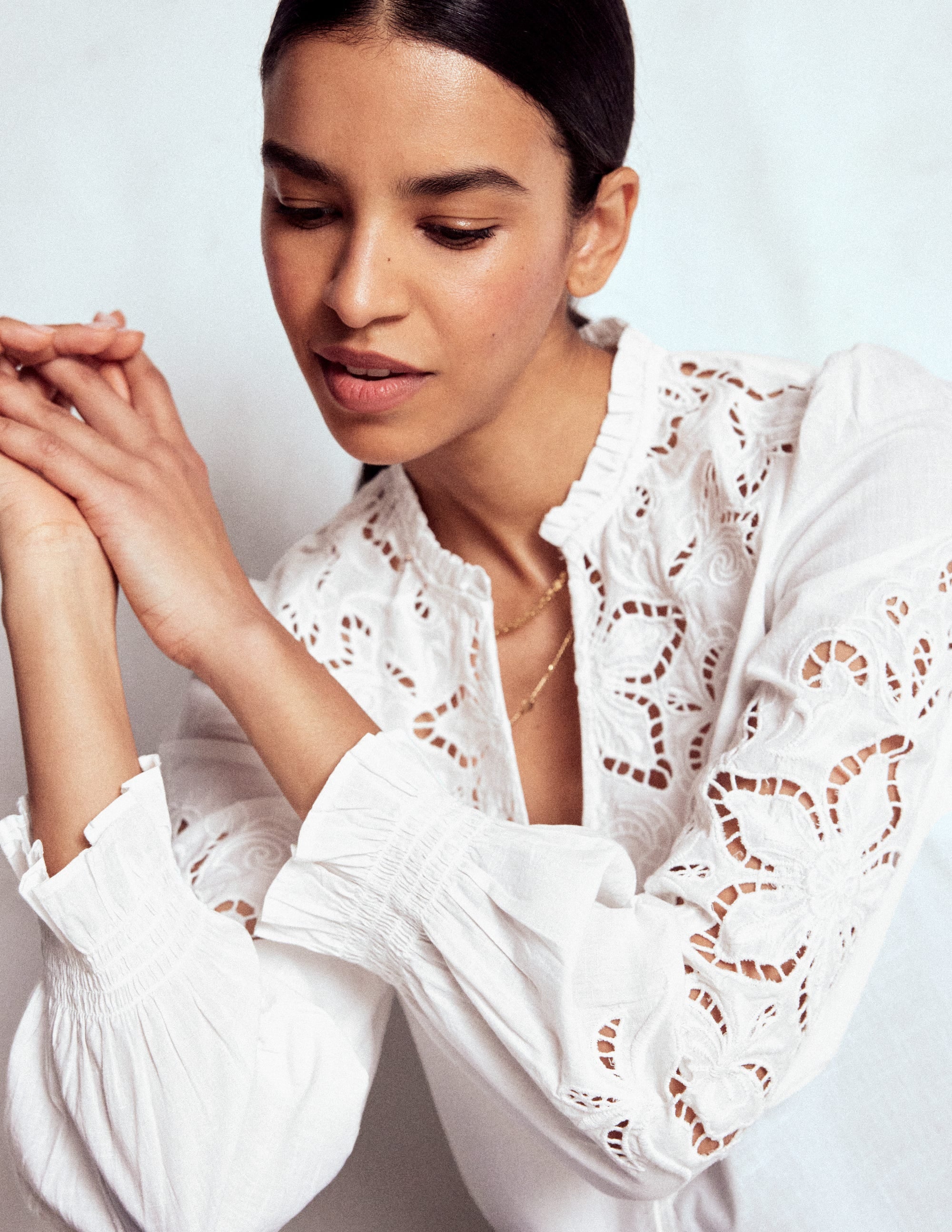Bluse mit Cutwork-Stickerei-Weiß - Image 2