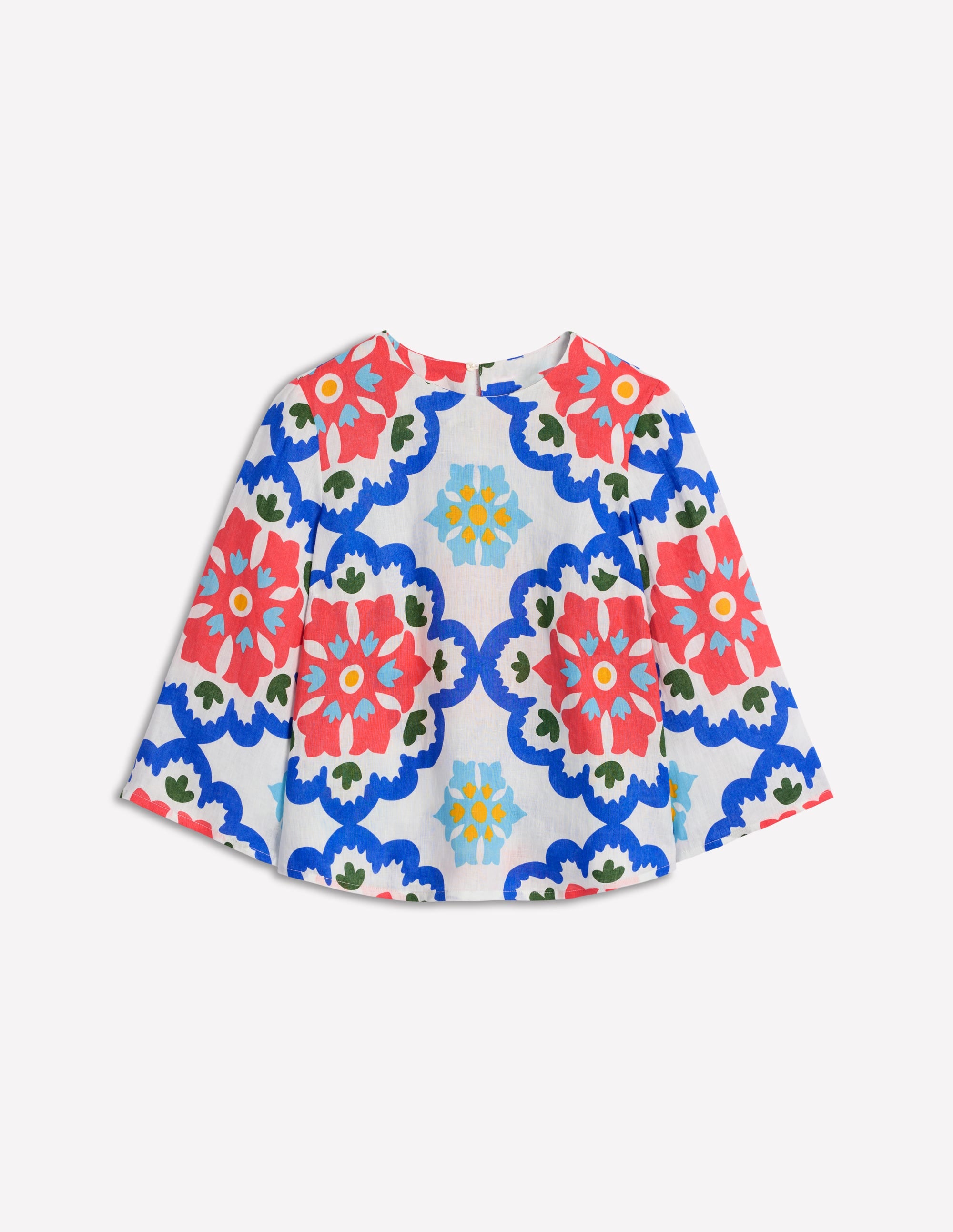 Top à manches évasées en lin-Ivoire, motif Bloom Geo - Image 7