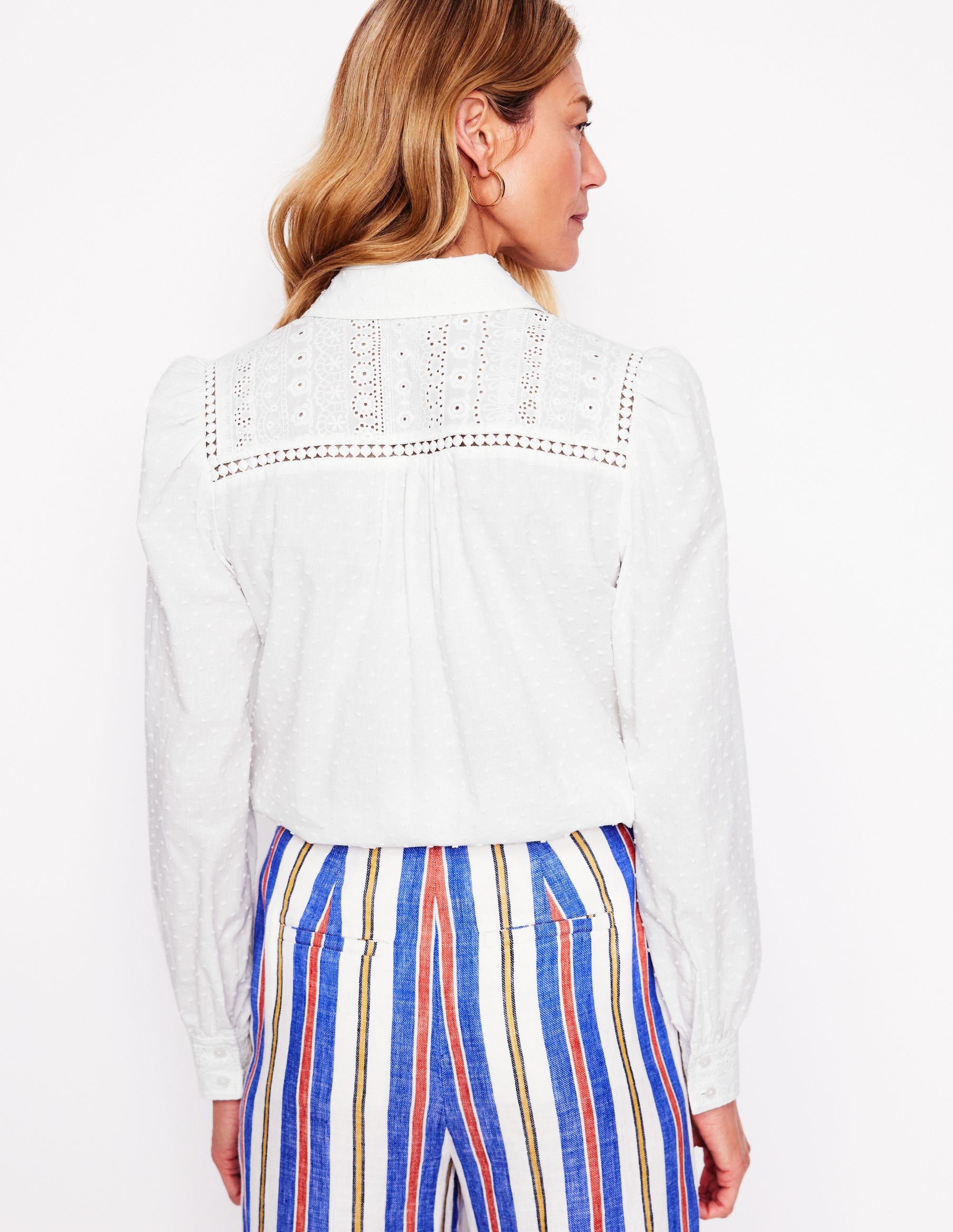 Chemise brodée à empiècement contrastant-Blanc - Image 3