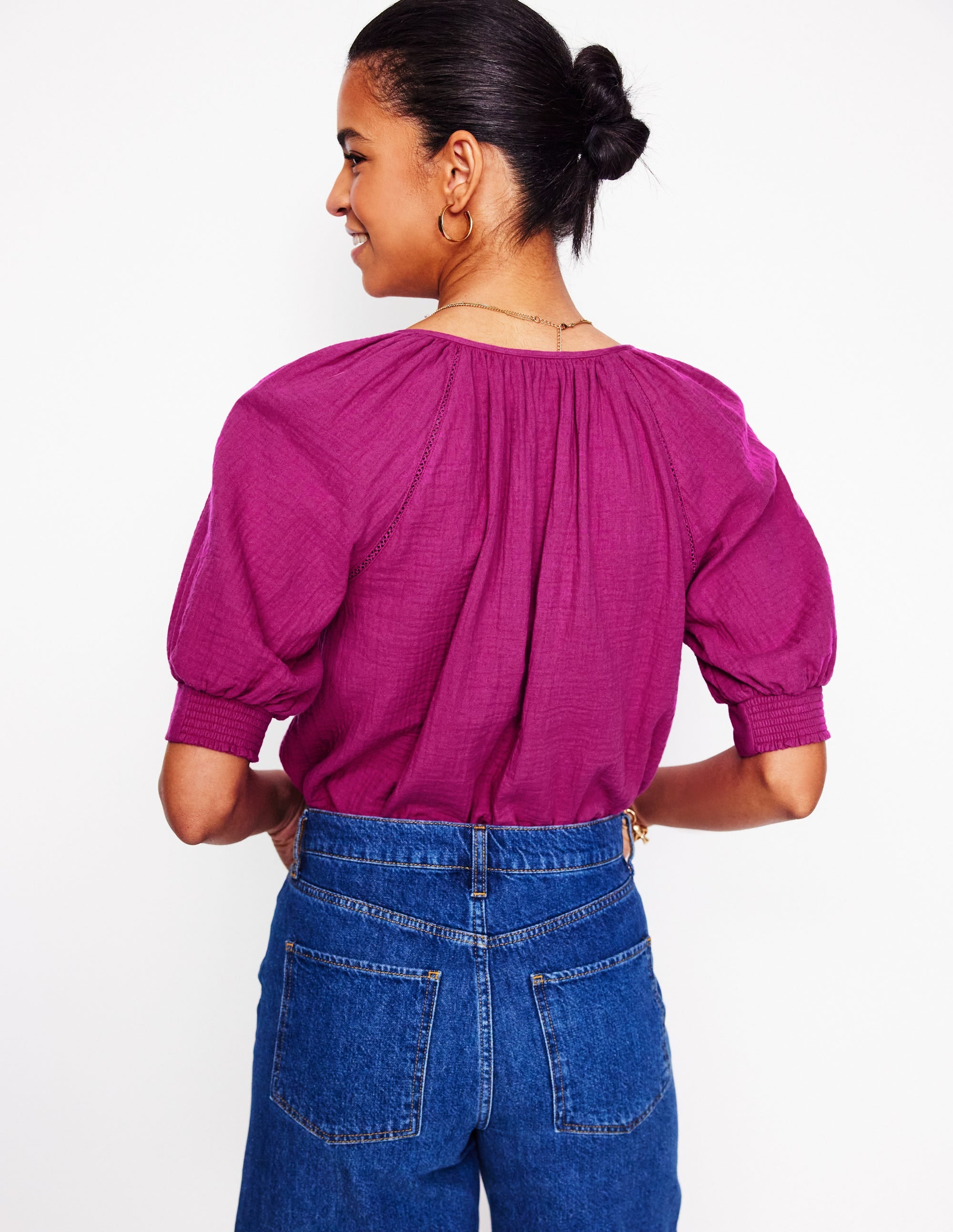 Doppeltuch-Oberteil mit eingearbeiteten Details-Fuchsia - Image 4