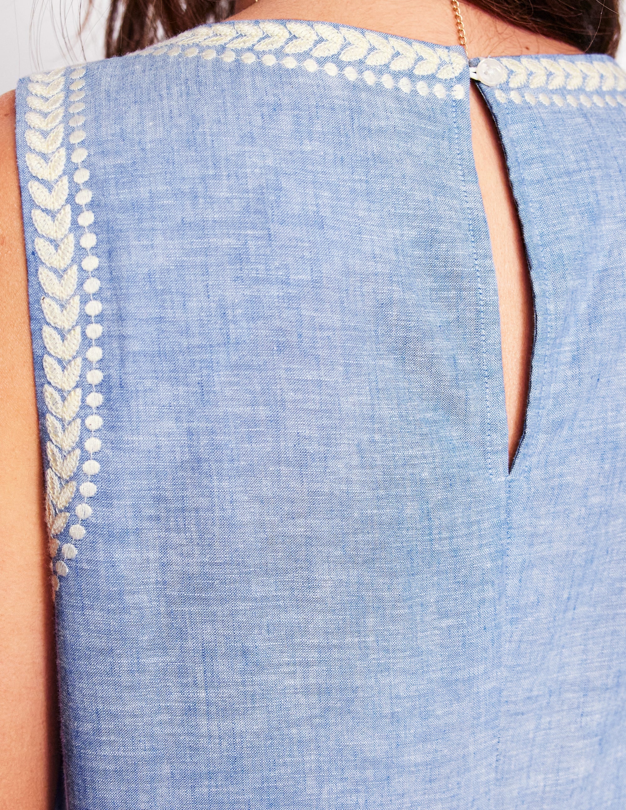 Top brodé en lin mélangé-Bleu chambray - Image 3