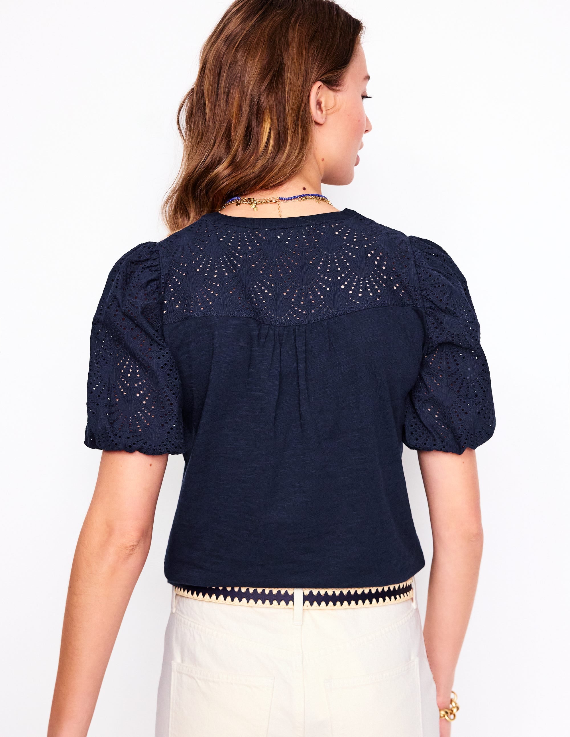 Top Dolly à broderie anglaise-Bleu Marine, Petits Pois - Image 4