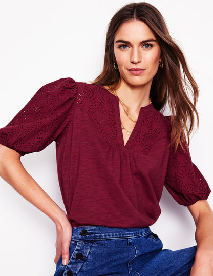 Top Dolly à broderie anglaise-Rouge grenat