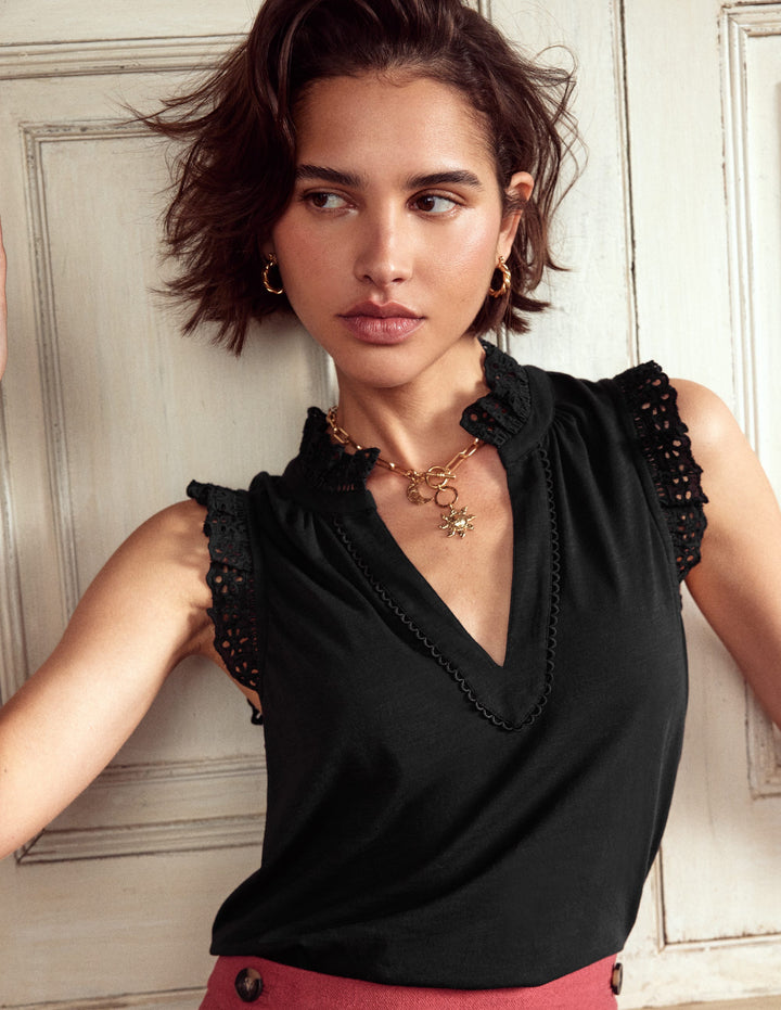 Aria Oberteil mit Lochstickerei-Schwarz