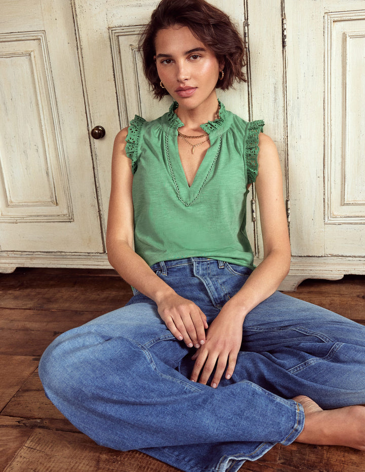 Aria Oberteil mit Lochstickerei-Aloe Grün