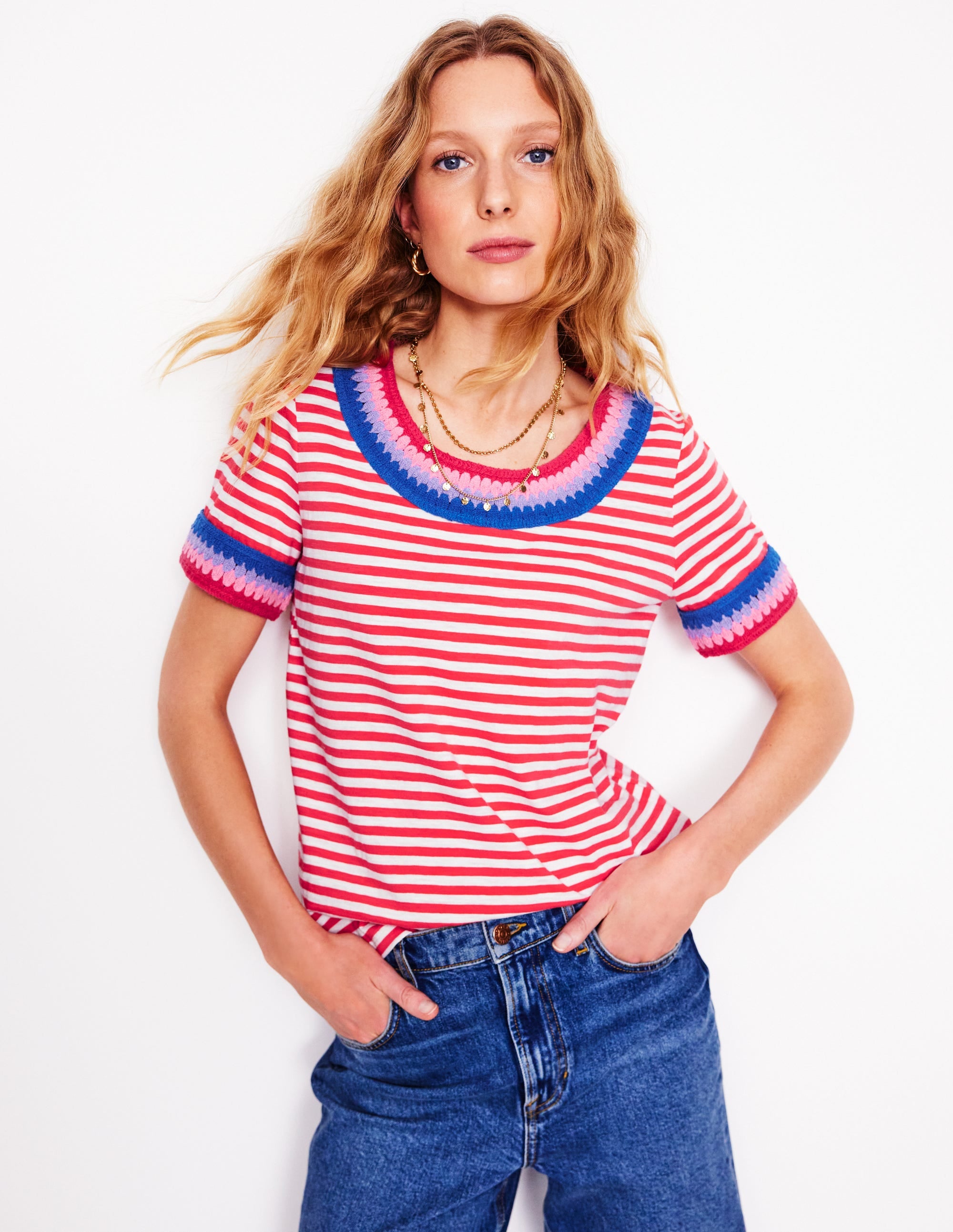 Fae Häkel-T-Shirt-Naturweiß, Cayenne - Image 3