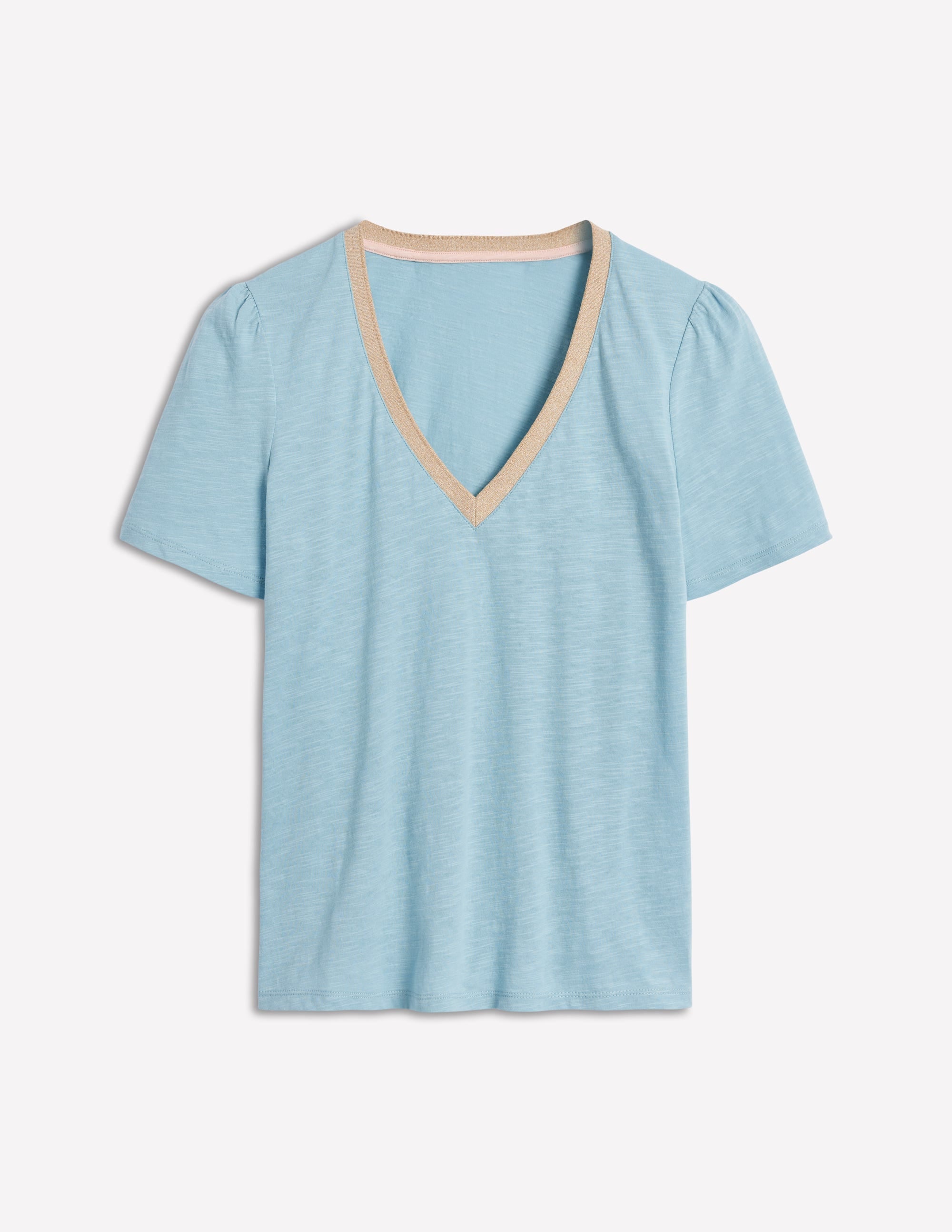 T-Shirt mit Metallic-V-Ausschnitt-Blau - Image 7