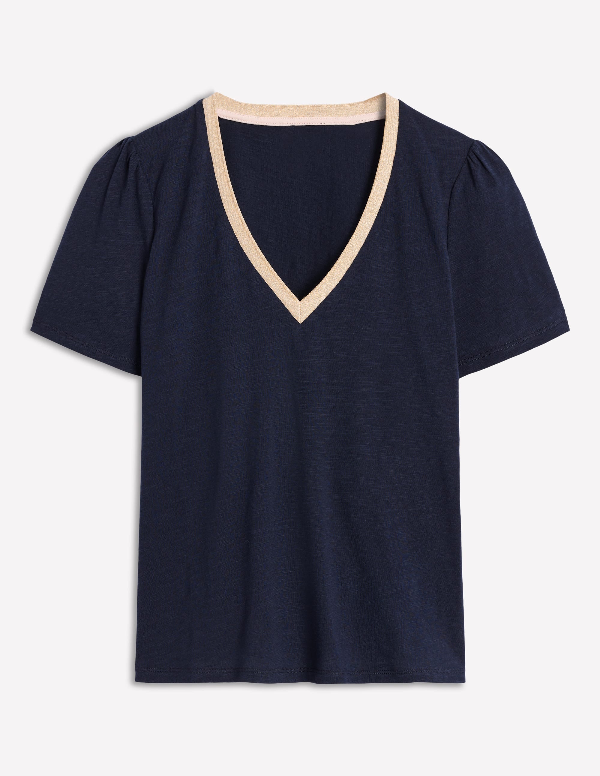 T-shirt col V à détails métallisés-Bleu Marine, Petits Pois - Image 6