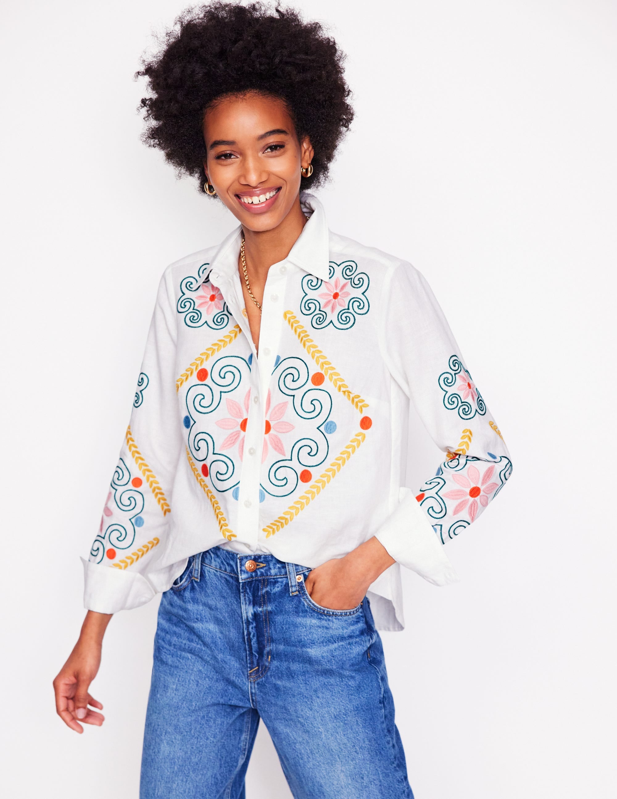 Chemise Sienna brodée en lin-Blanc - Image 6