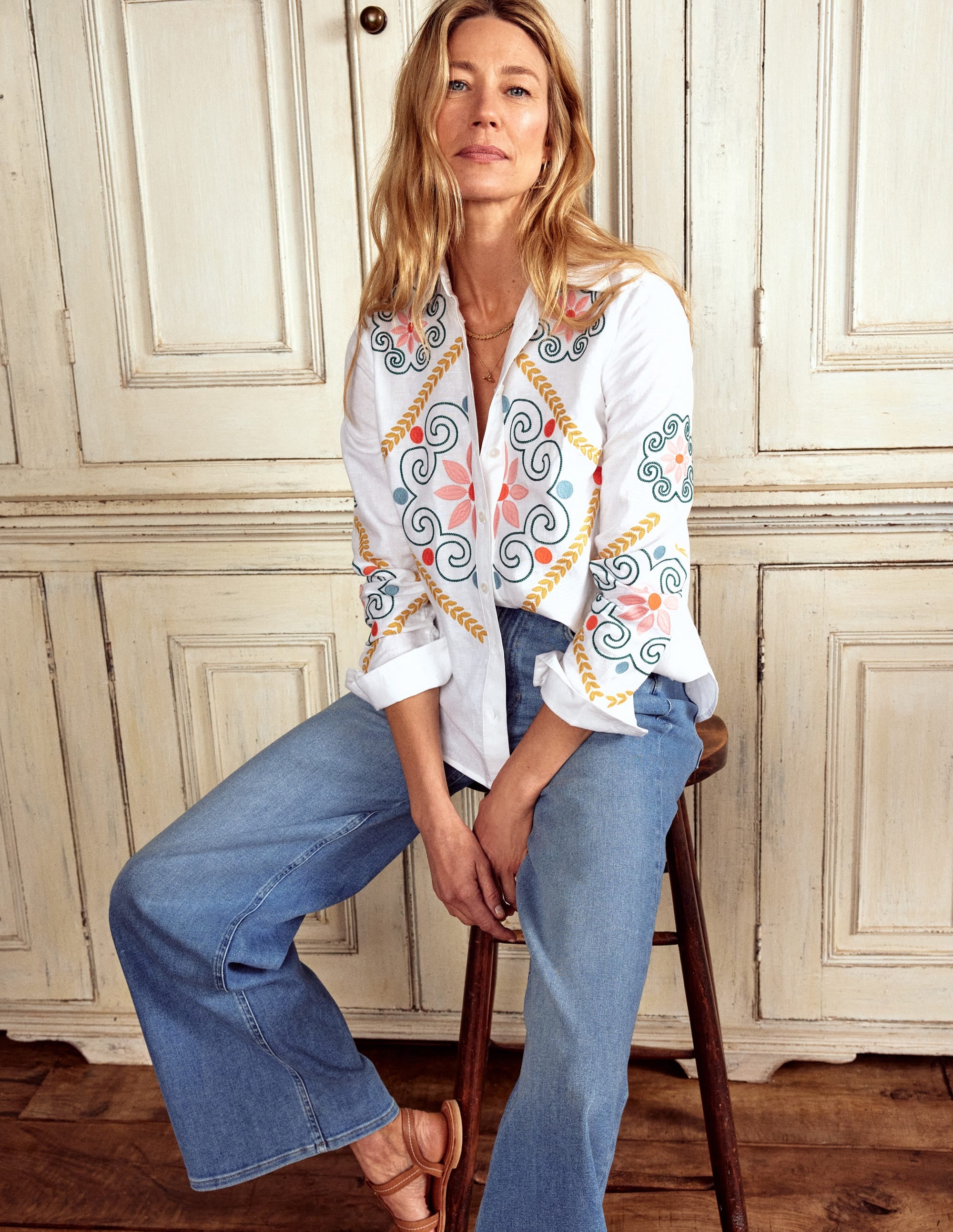 Chemise Sienna brodée en lin-Blanc - Image 1