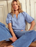Brooke Leinenoberteil-Blauer Faux-Uni