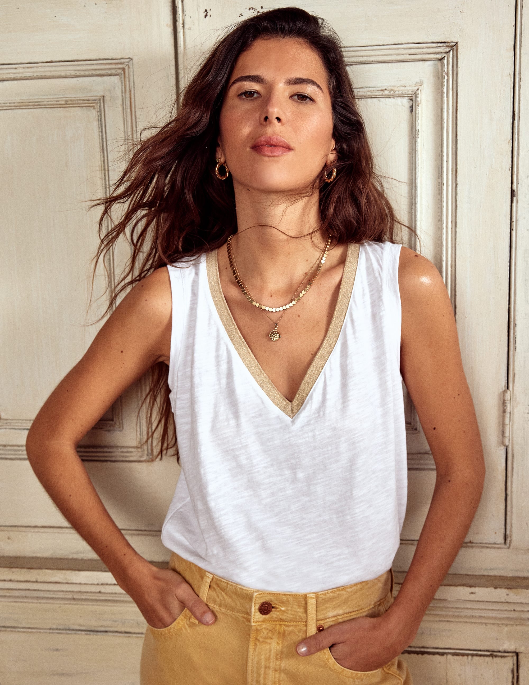 Top mit Metallic-Besatz und V-Ausschnitt-Weiß - Image 5