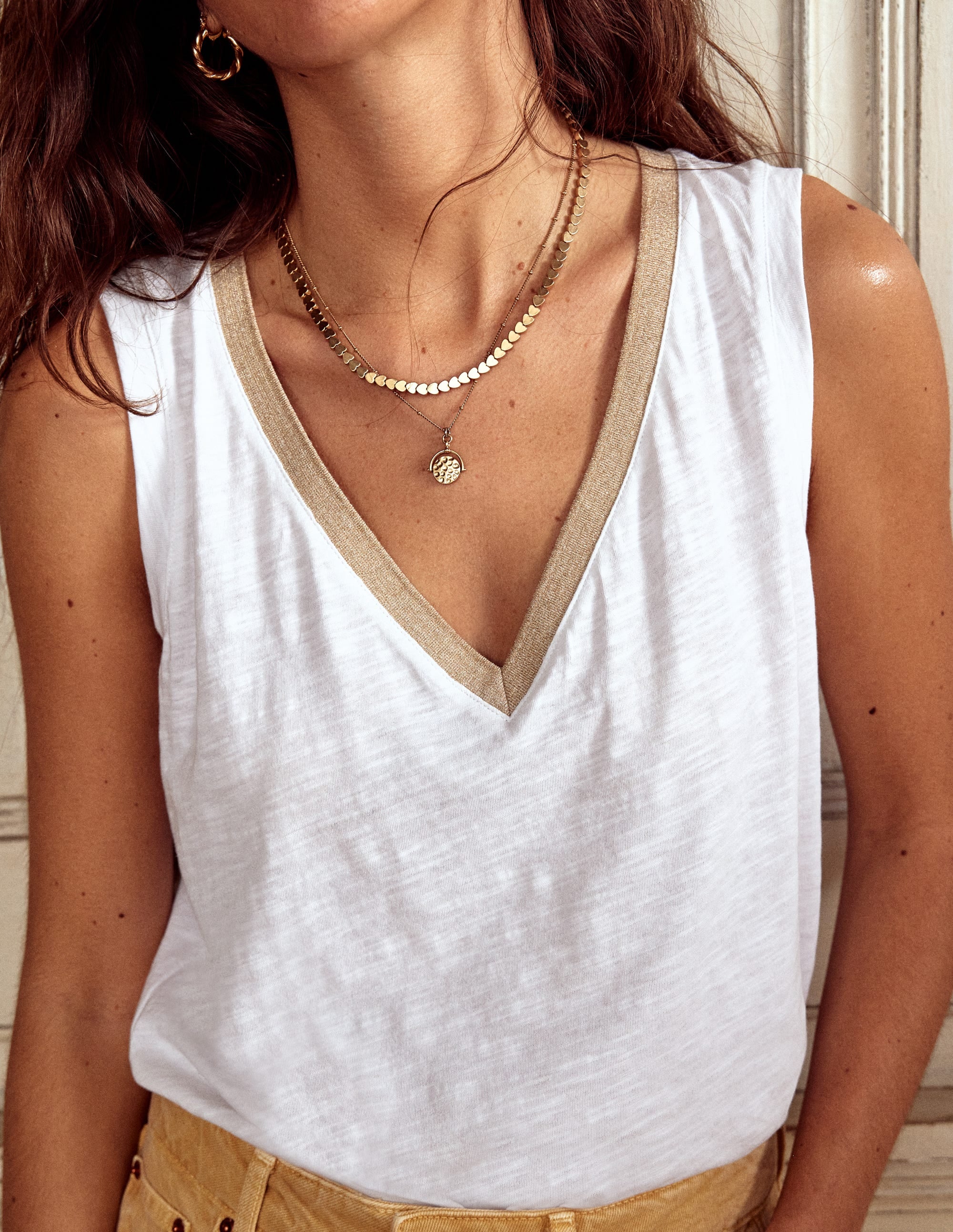 Top mit Metallic-Besatz und V-Ausschnitt-Weiß - Image 6