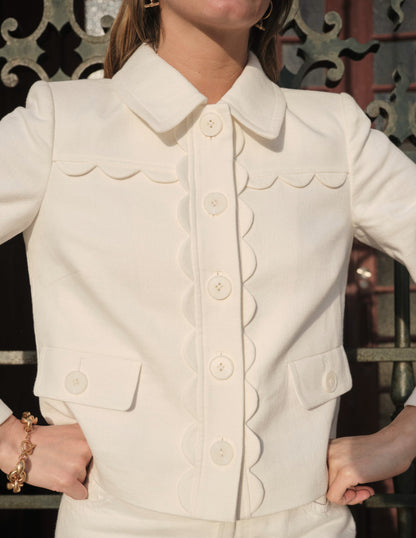 Jacke mit Muschelsaum-Ivory and Navy Spot