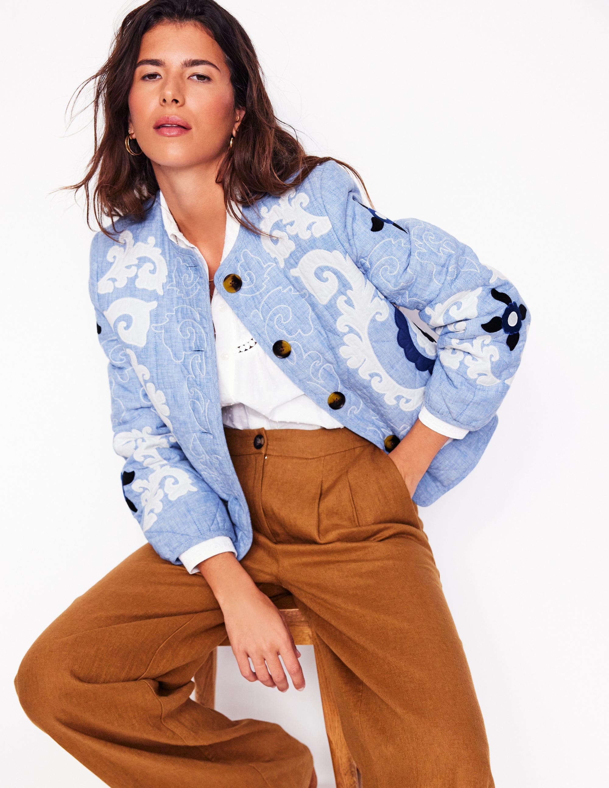 Chelsea Bestickte Jacke-Graublau Chambray - Image 1