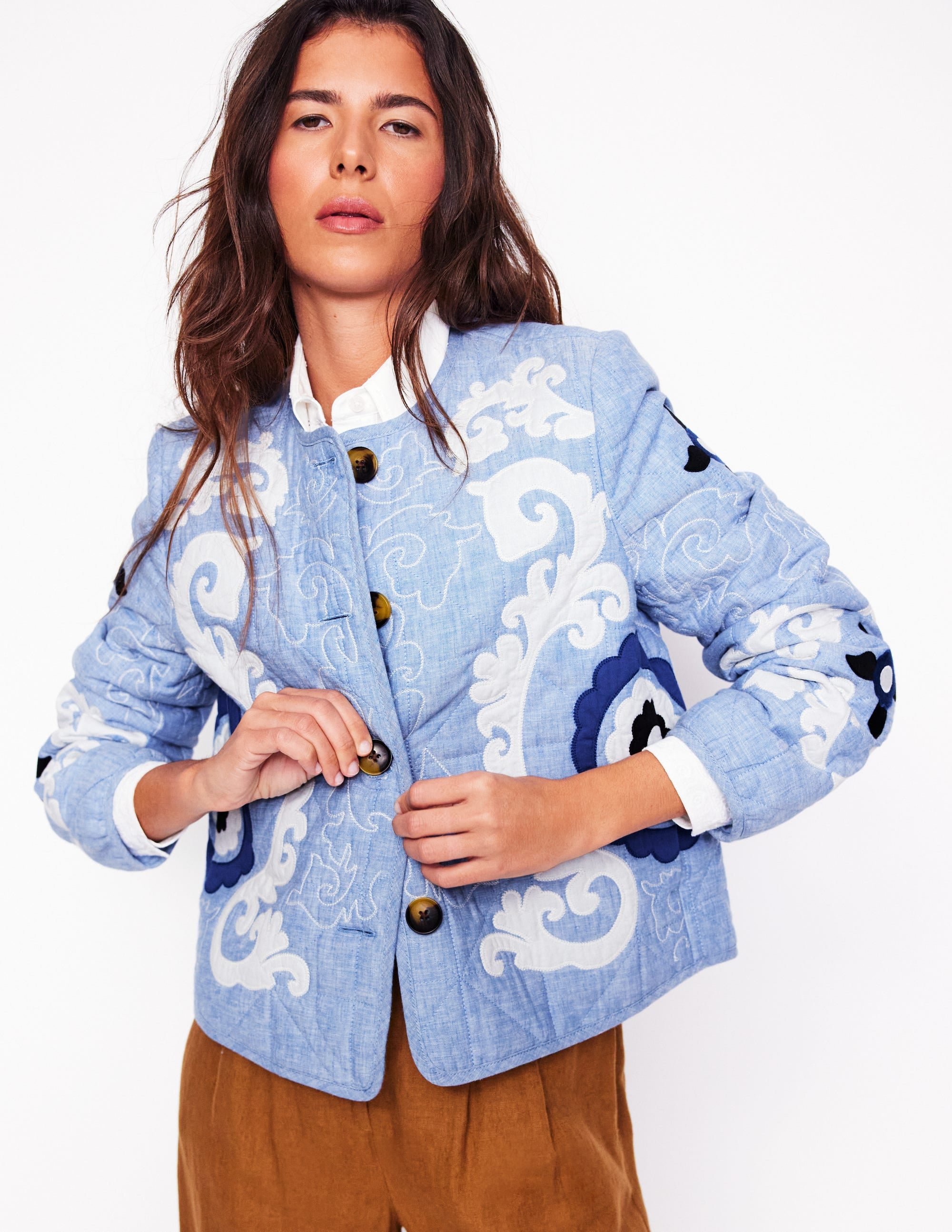 Chelsea Bestickte Jacke-Graublau Chambray - Image 6
