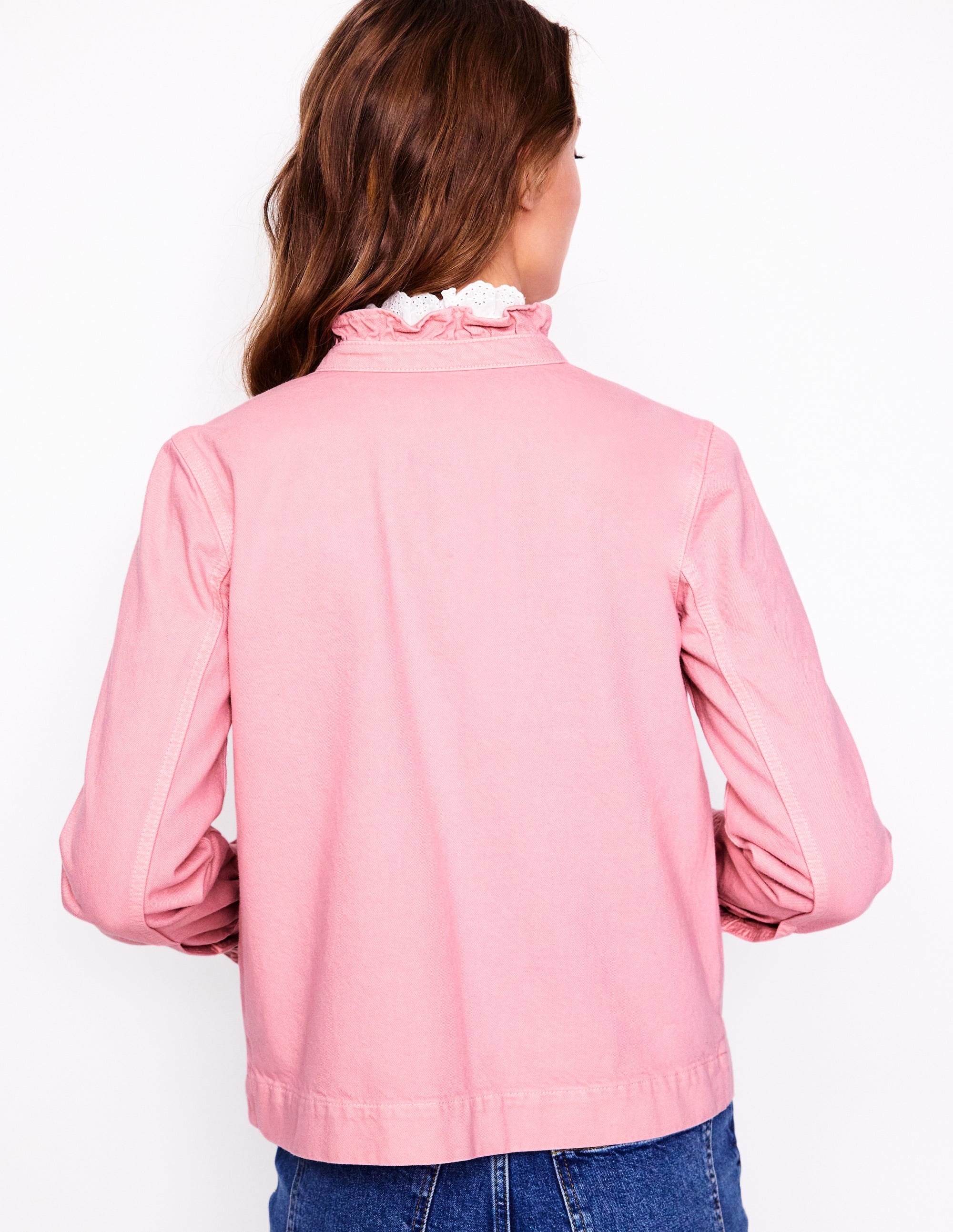 Veste en jean à col volanté-Rose amande - Image 3