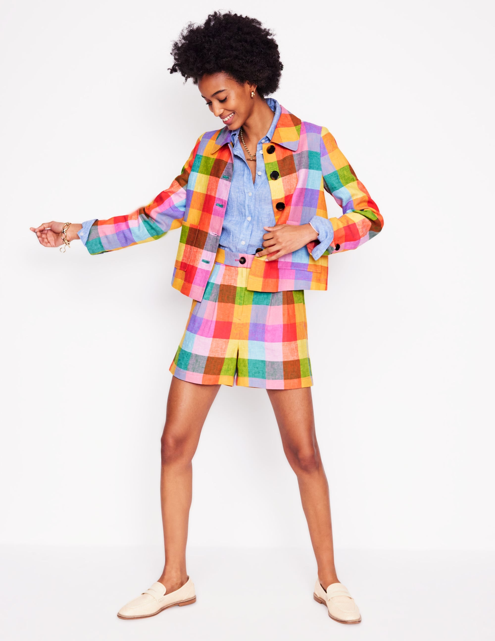 Veste Knightsbridge en lin-Vichy arc-en-ciel multi - Image 1
