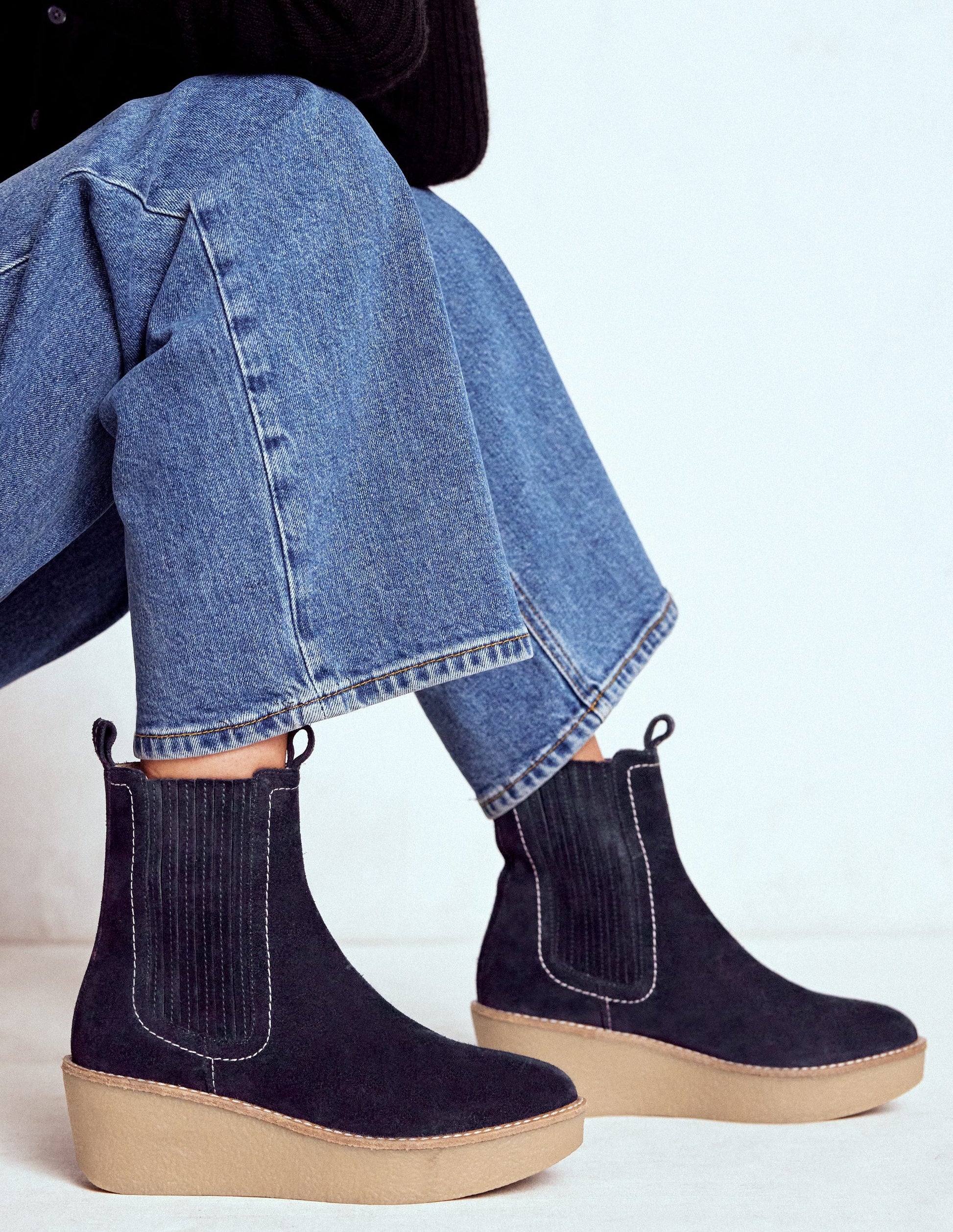 Stiefeletten mit Plateauabsatz-Marineblau-2