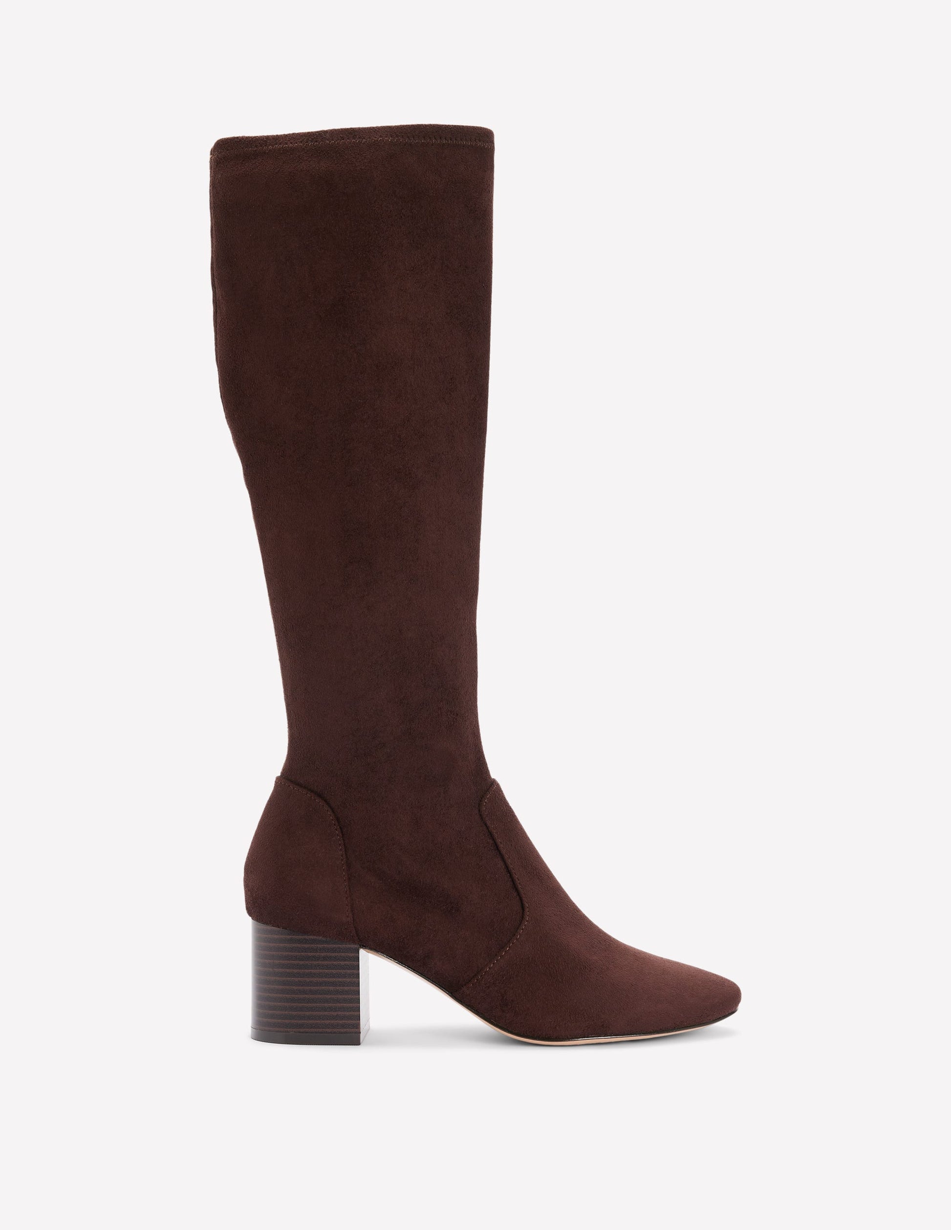 Bottes hauteur genou stretch à talons-Chocolat-1