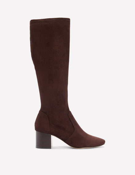 Bottes hauteur genou stretch à talons-Chocolat