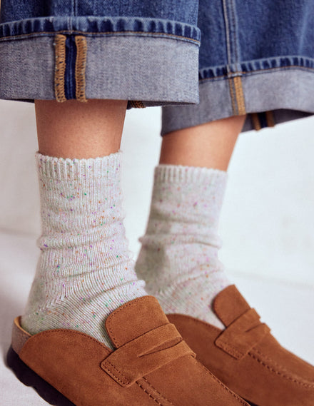 Kaschmir-Socken-Naturweiß mit Neps