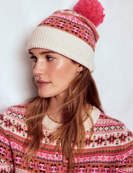 Edie Fair-Isle-Strickmütze-ROSA