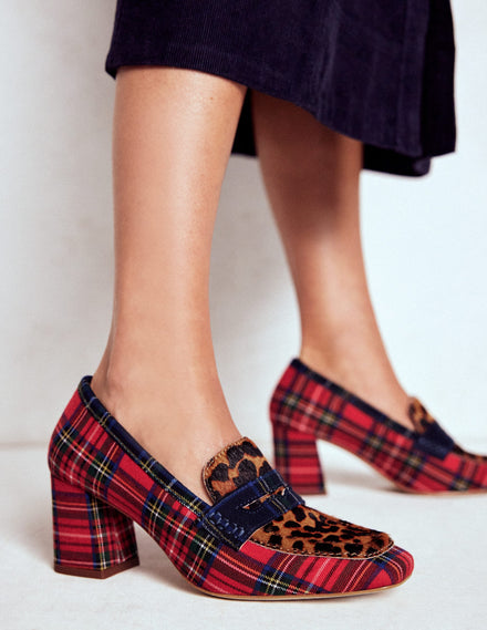 Mocassins Sol à talons carrés-Carreaux écossais