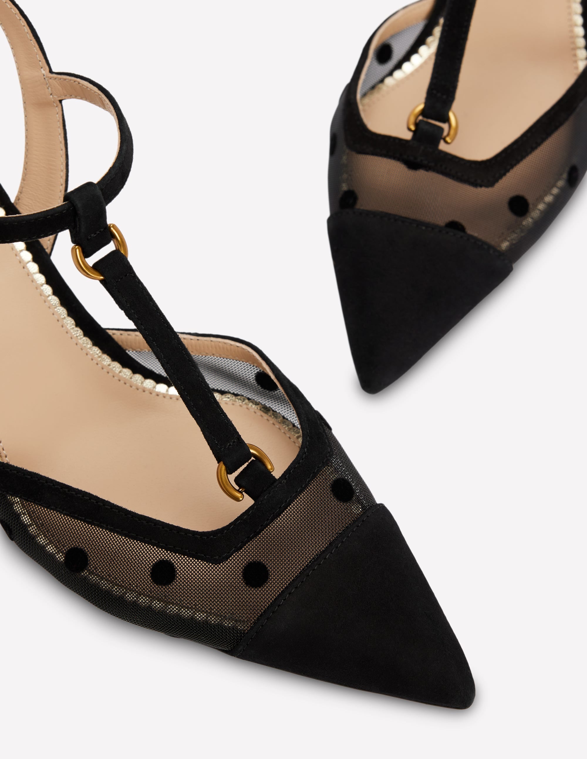 Spitze Absatzschuhe mit T-Steg-Schwarz Mesh - Image 4