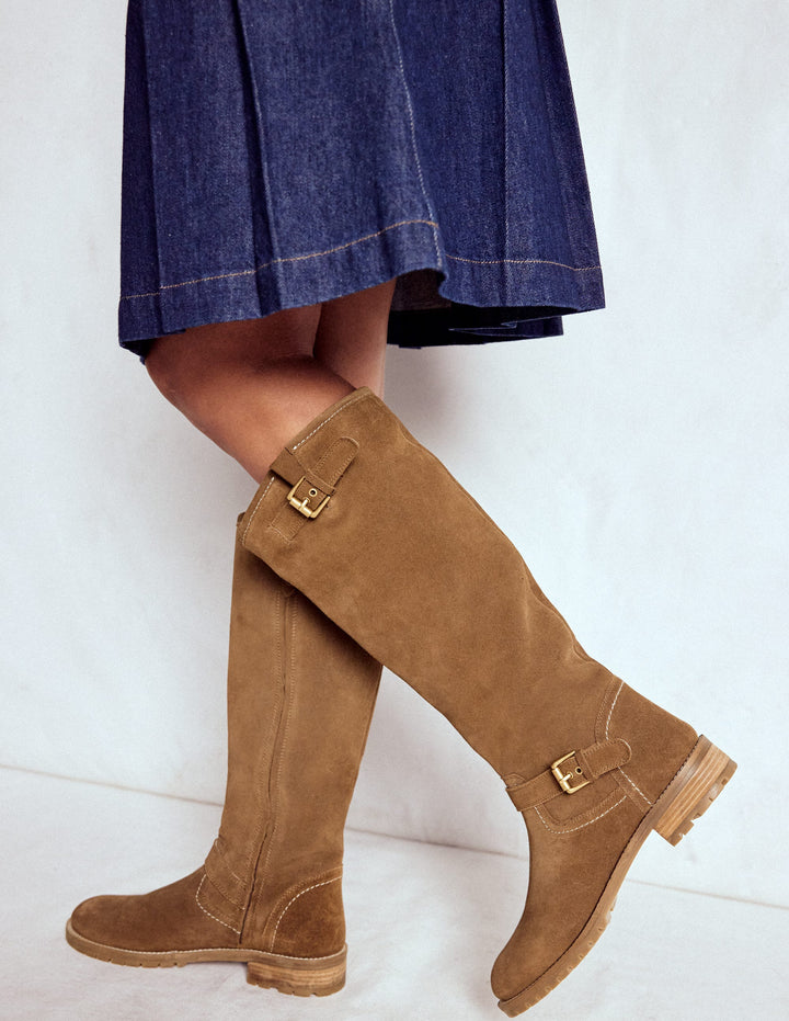 Kniehohe Stiefel mit Schnalle-Kokosnuss