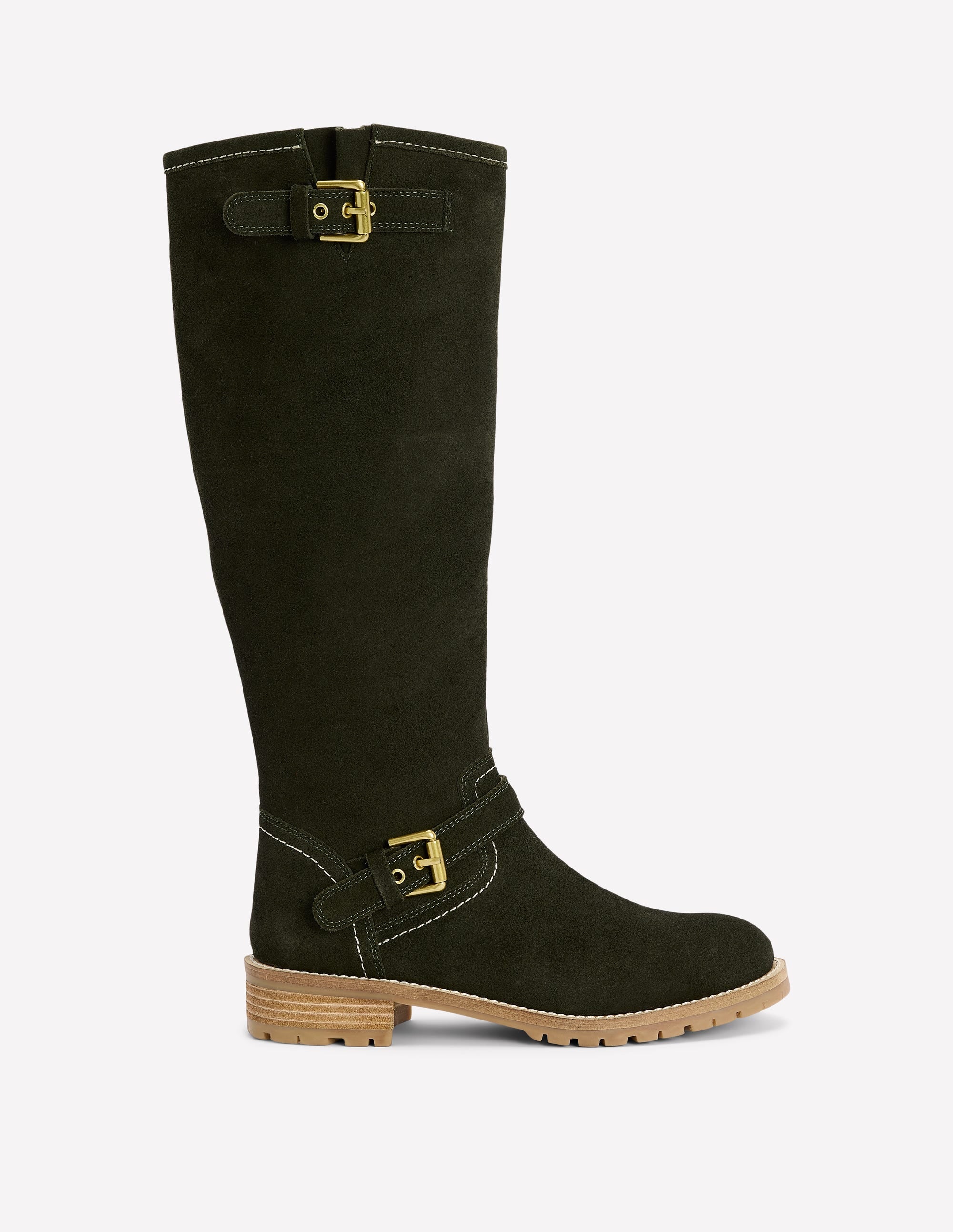 Kniehohe Stiefel mit Schnalle-Waldgrün - Image 1