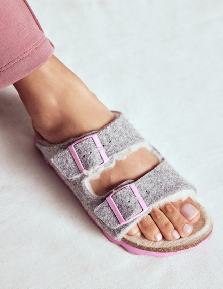 Double Strap Buckle Slipper-Grey