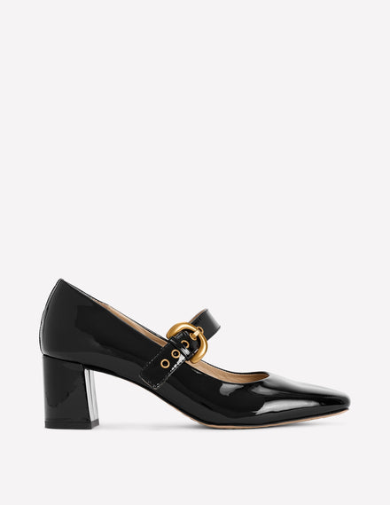 Mary Janes mit Absatz und Schnalle-Schwarz