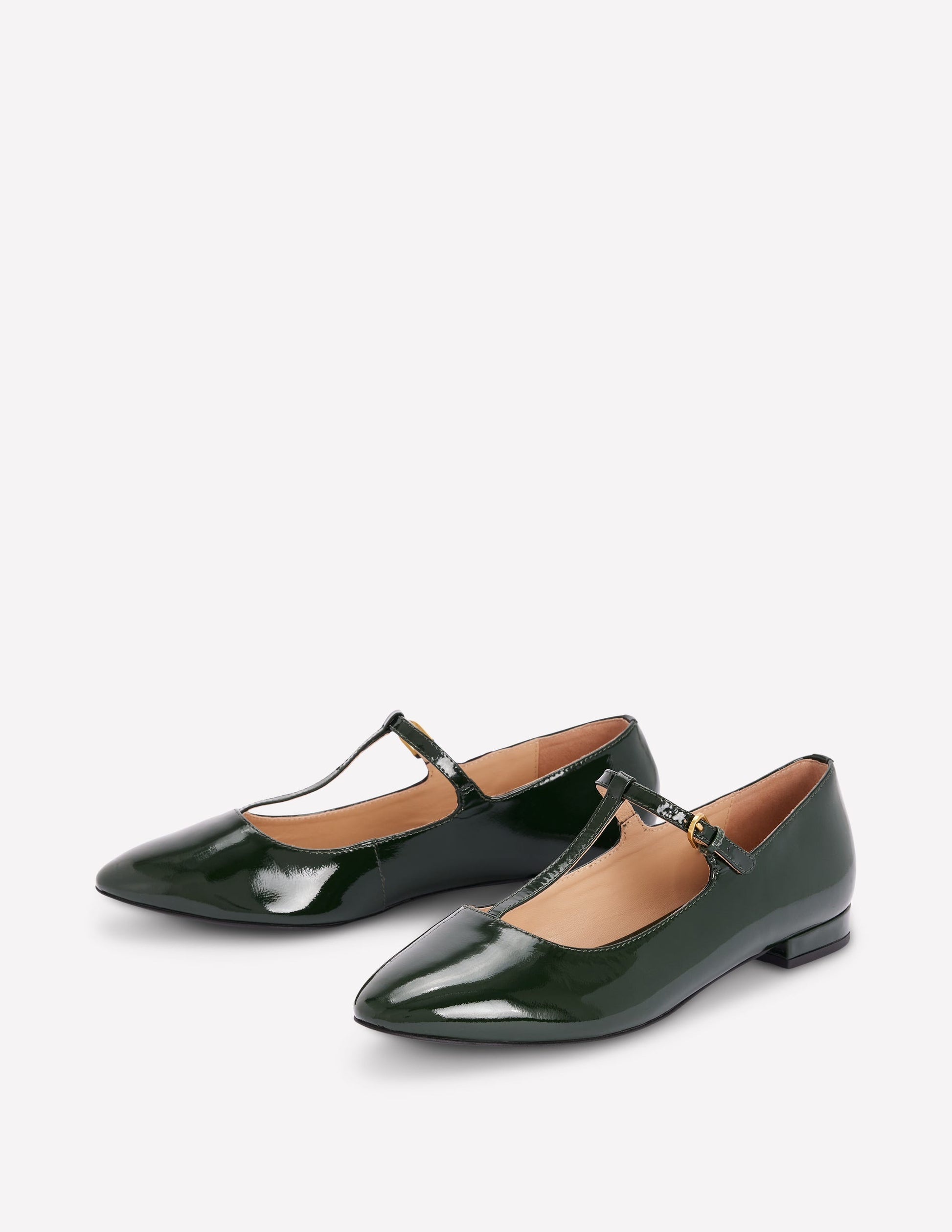 Flache Schuhe mit runder Zehenpartie und T-Steg-Grün Lackleder-3
