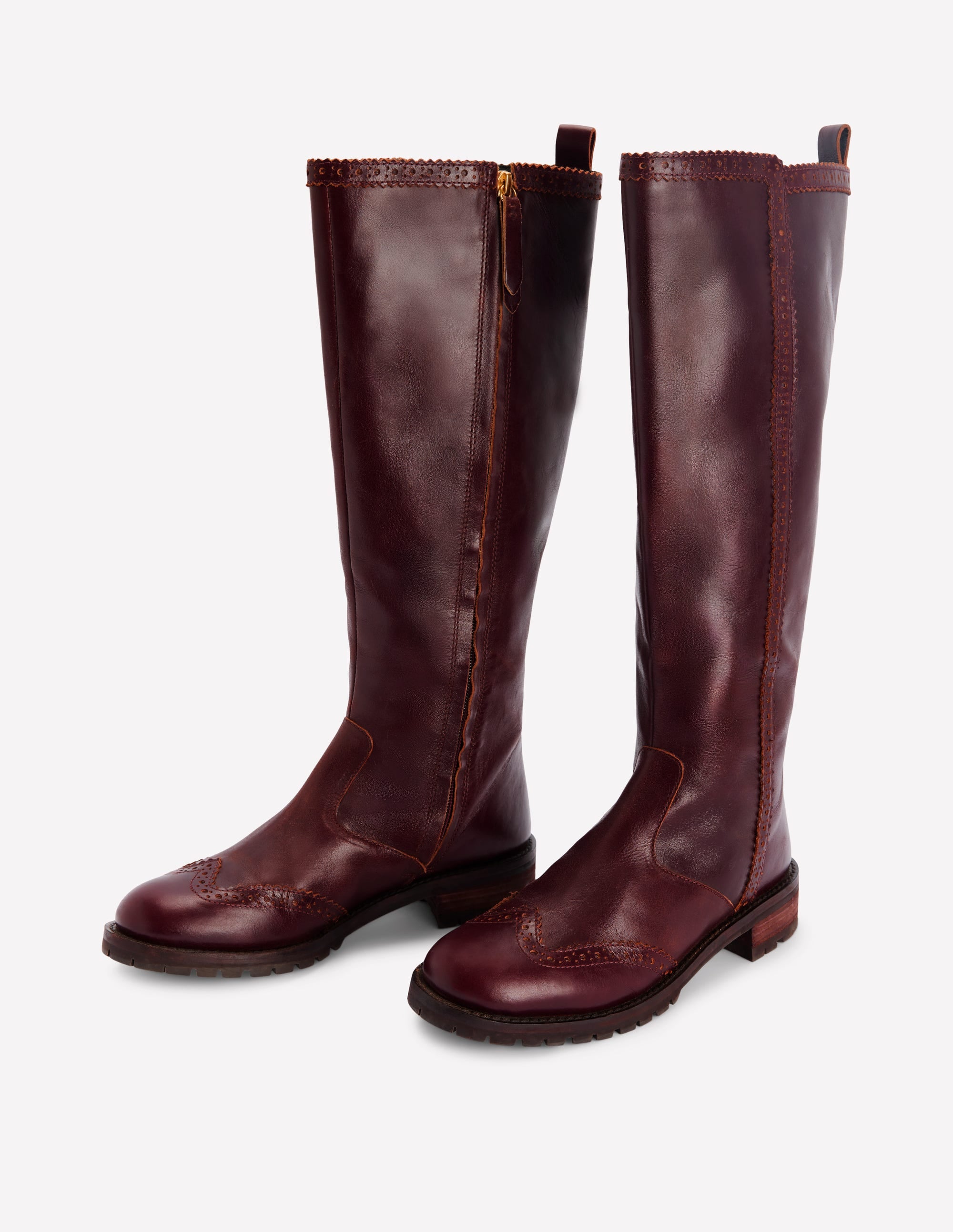 Kniehohe Stiefel mit Budapester-Details-Oxblood - Image 4