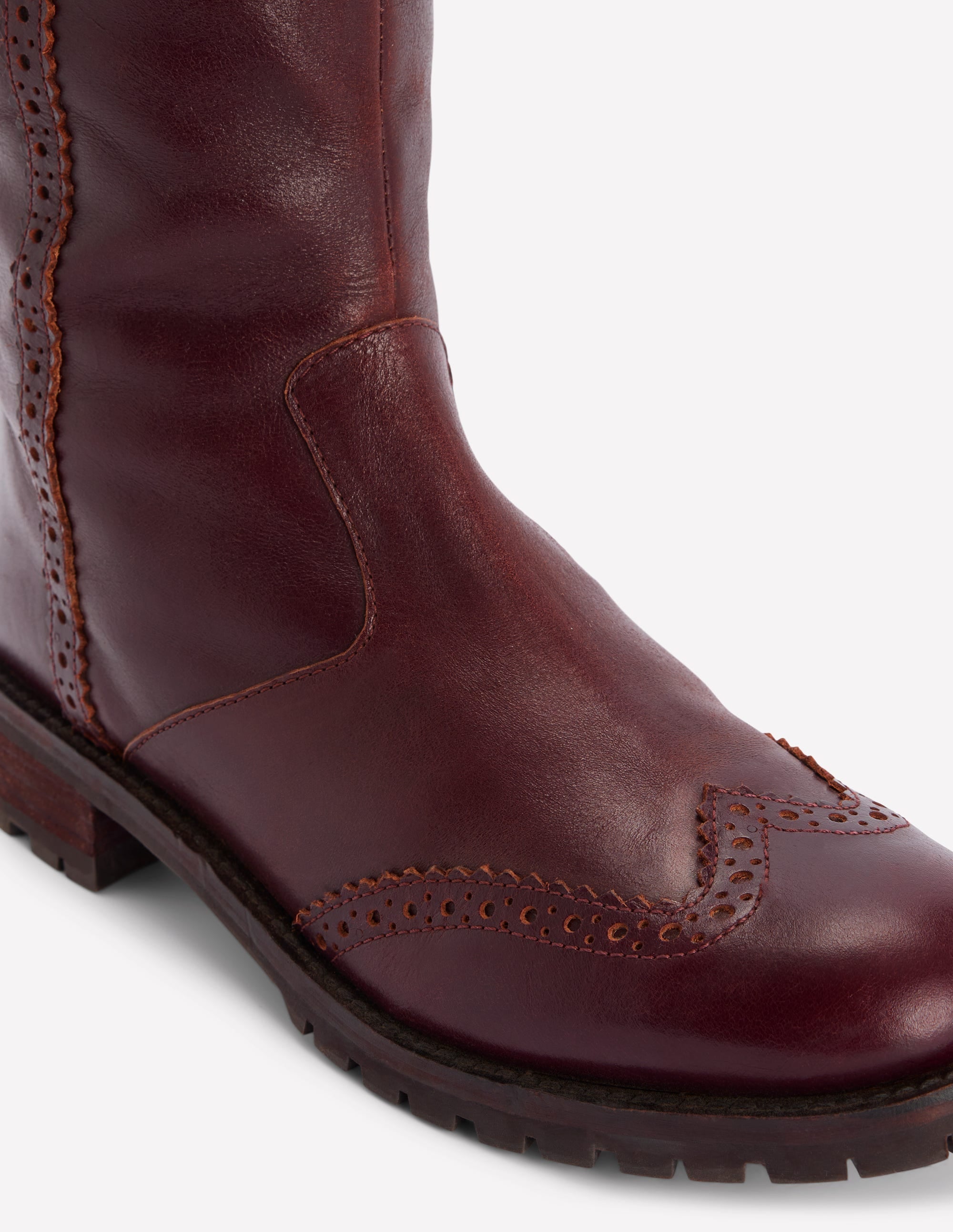 Kniehohe Stiefel mit Budapester-Details-Oxblood - Image 5