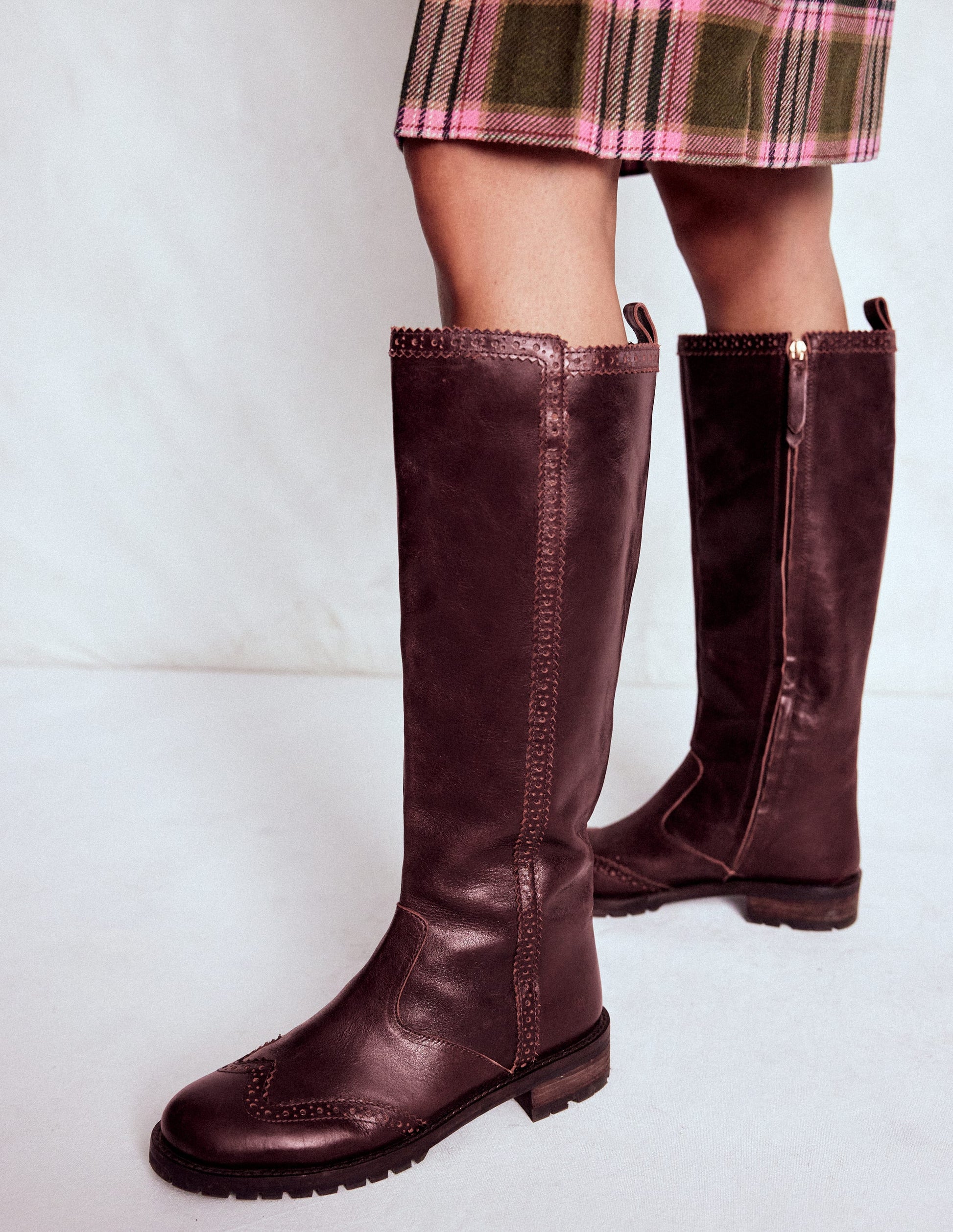 Bottes hauteur genou à détails richelieus-Bordeaux profond-3
