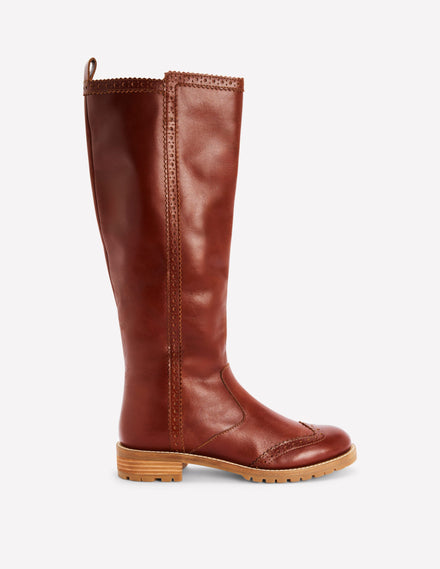 Kniehohe Stiefel mit Budapester-Details-Hellbraun