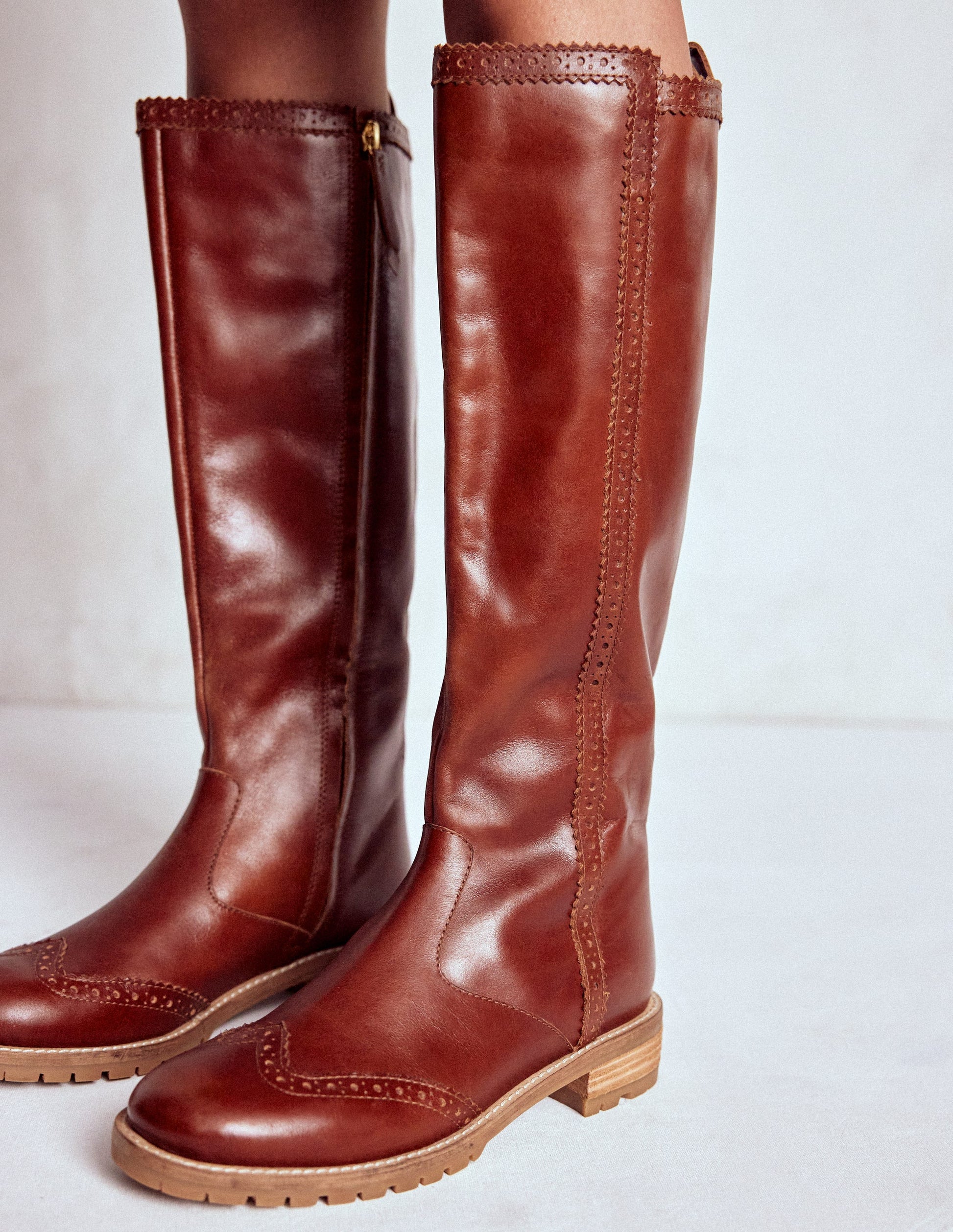 Bottes hauteur genou à détails richelieus-Fauve-3